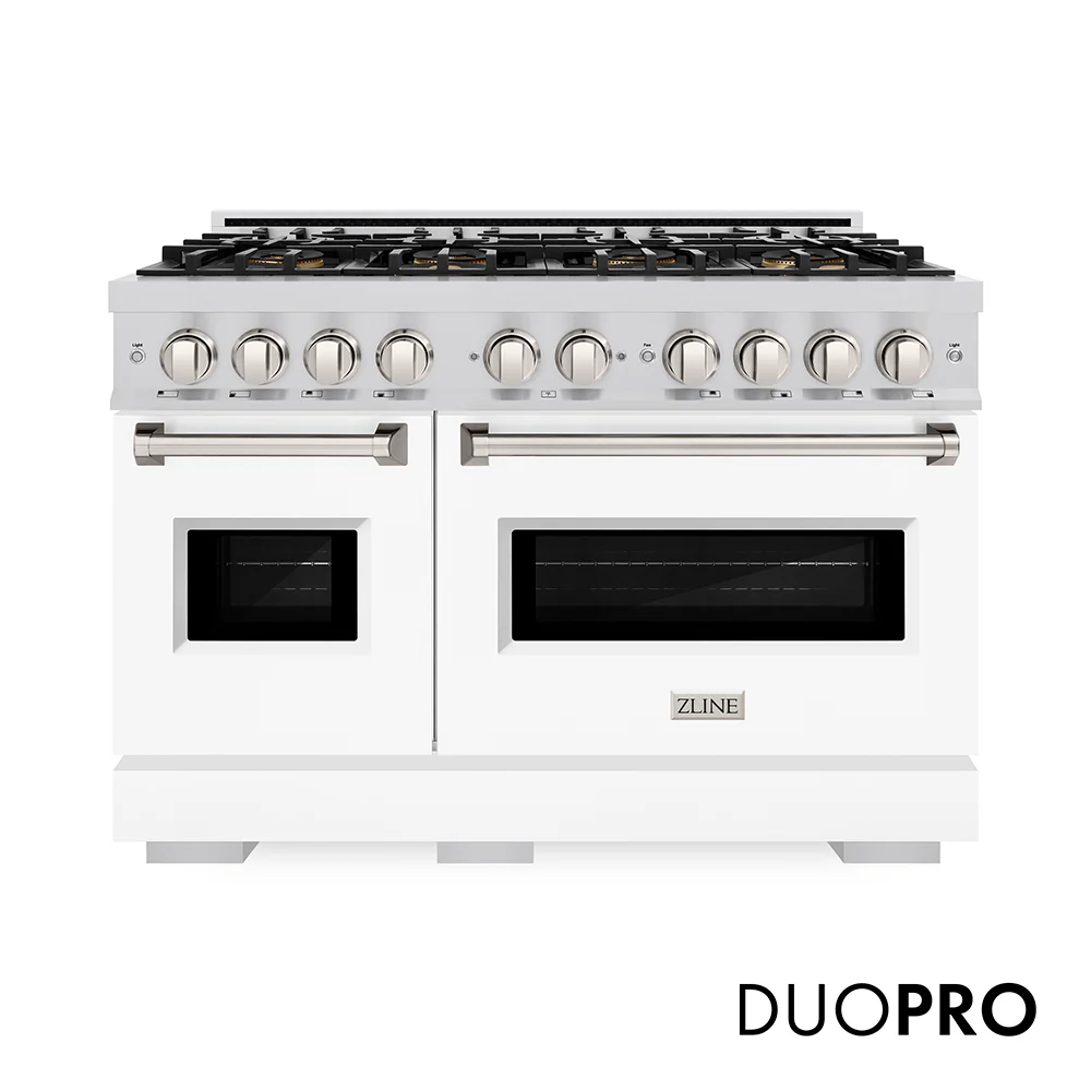 ZLINE 48 in. 6.7 cu. ft. Classic Gas Range with 8 Burner DuoPro™ Cooktop and Dual Ovens with White Matte Doors (PCGR-WM-48)