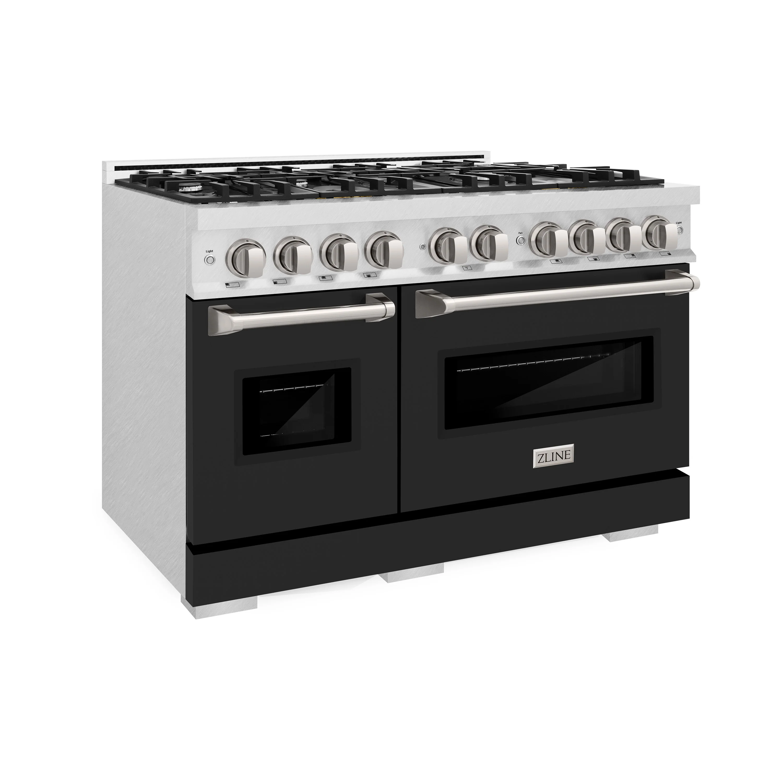 ZLINE 48 in. 6.7 cu. ft. Classic Double Oven Gas Range with 8 Burner Cooktop in Satin Stainless Steel with Black Matte Doors (CGRS-BLM-48) - Image 5