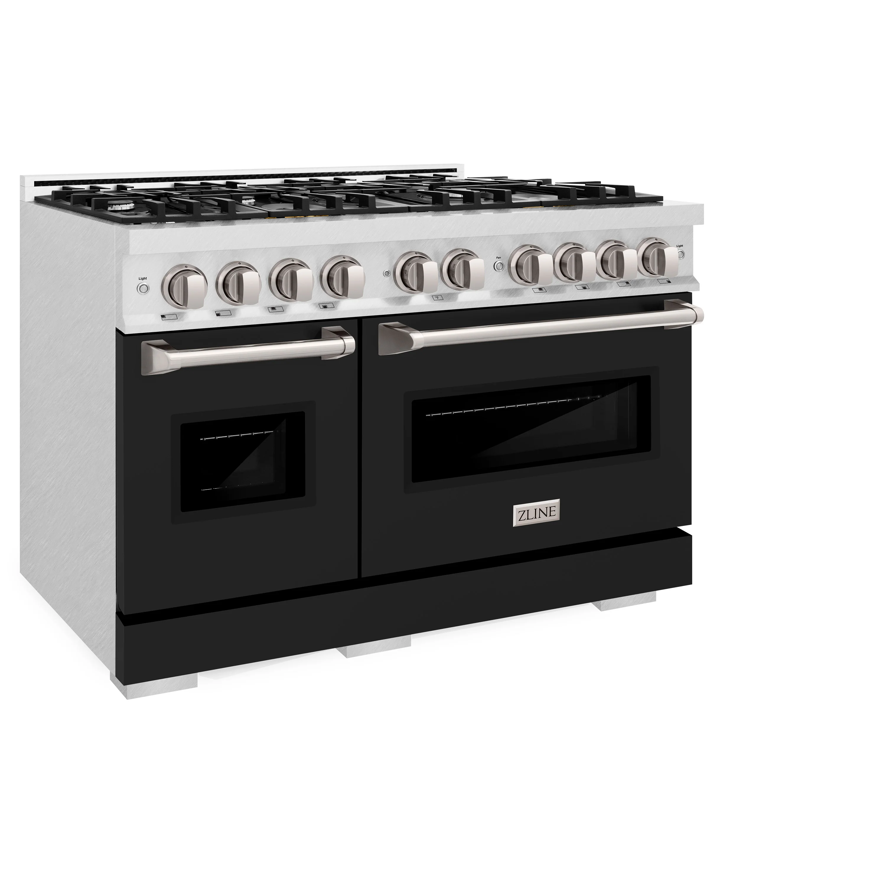 ZLINE 48 in. 6.7 cu. ft. Classic Double Oven Gas Range with 8 Burner Cooktop in Satin Stainless Steel with Black Matte Doors (CGRS-BLM-48) - Image 6