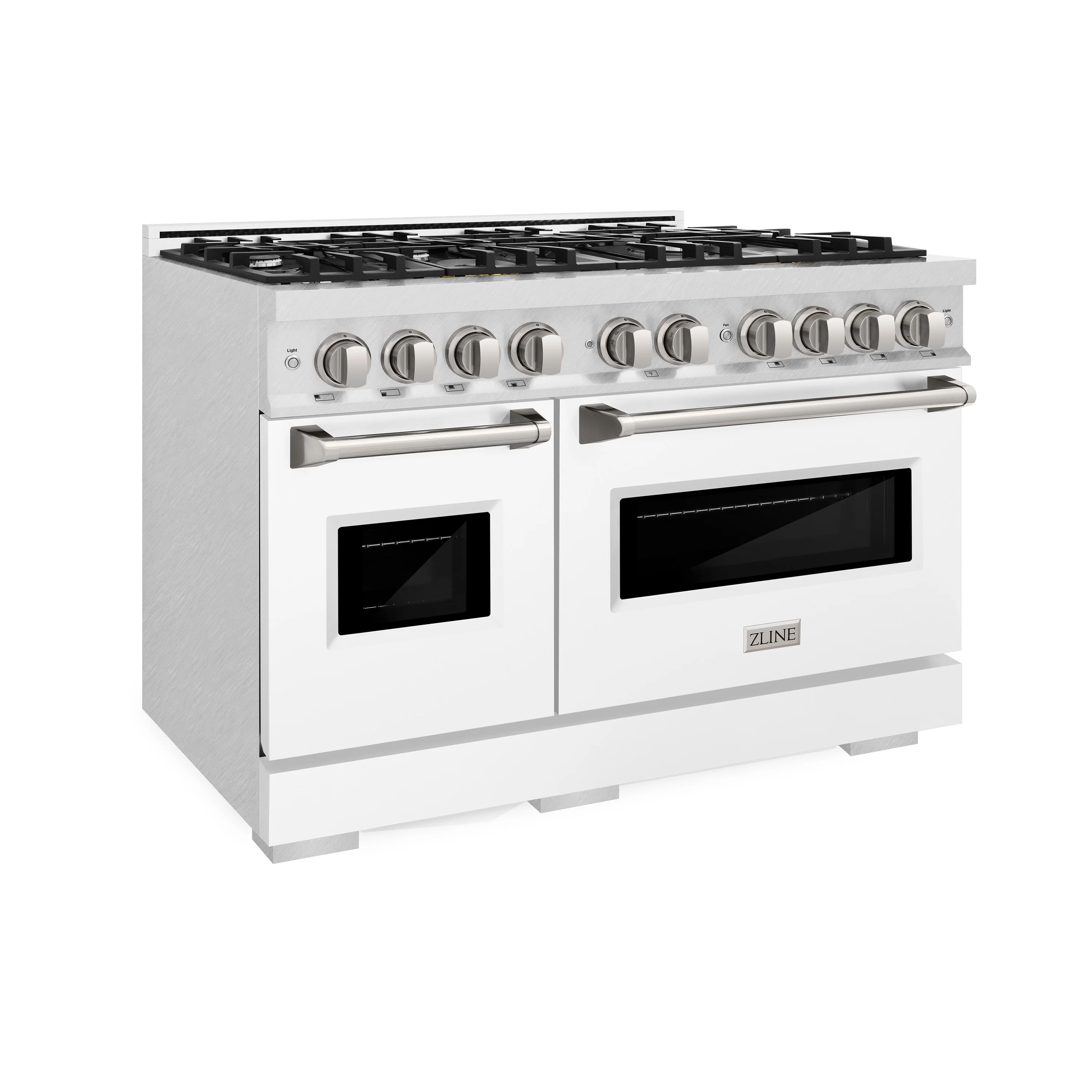 ZLINE 48 in. 6.7 cu. ft. Classic Double Oven Gas Range with 8 Burner Cooktop in Satin Stainless Steel with White Matte Doors (CGRS-WM-48) - Image 5