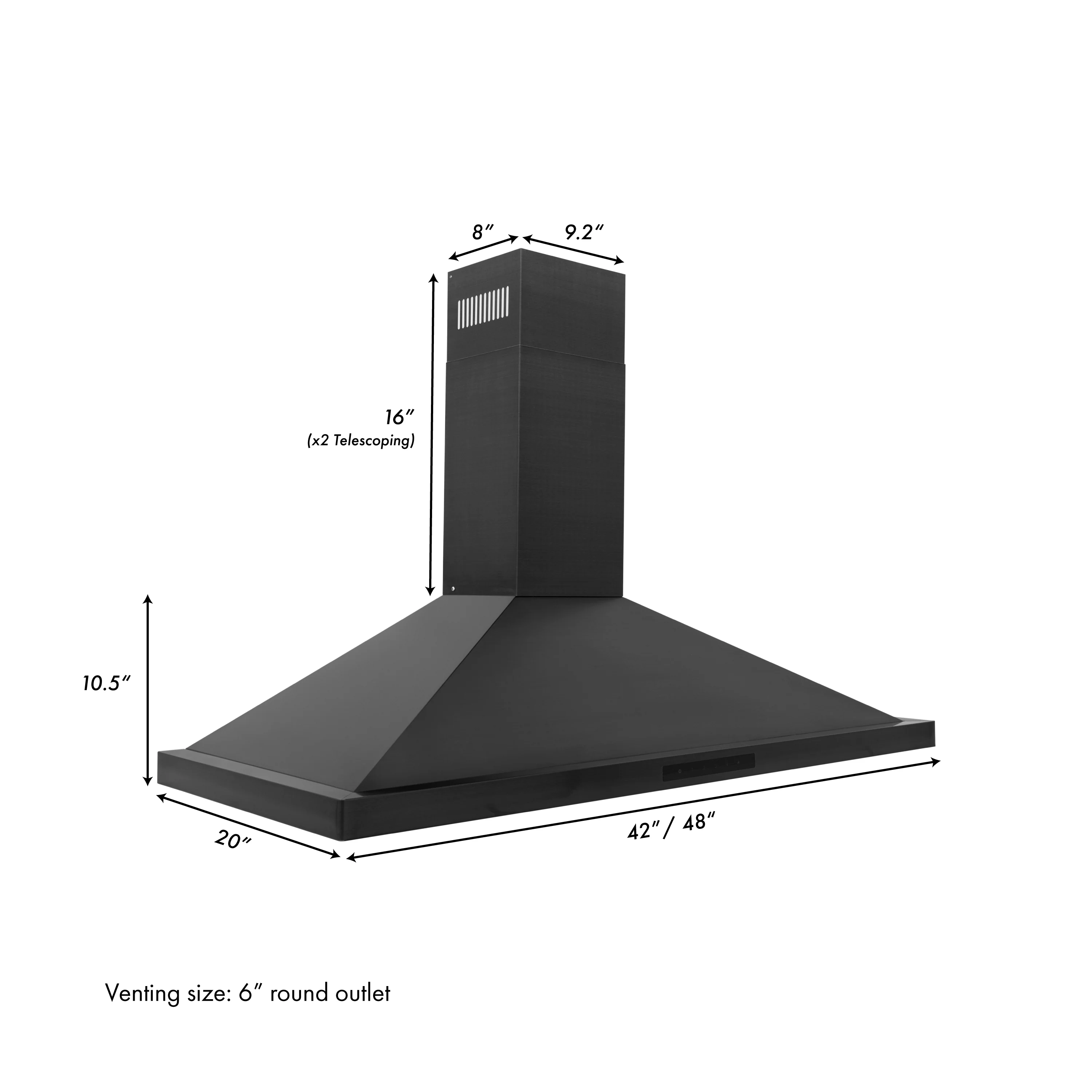 ZLINE 48" Convertible Wall Mount Range Hood in Black Stainless Steel with Set of 2 Charcoal Filters, LED lighting and Dishwasher-Safe Baffle Filters (BSKBN-CF-48) - Image 6