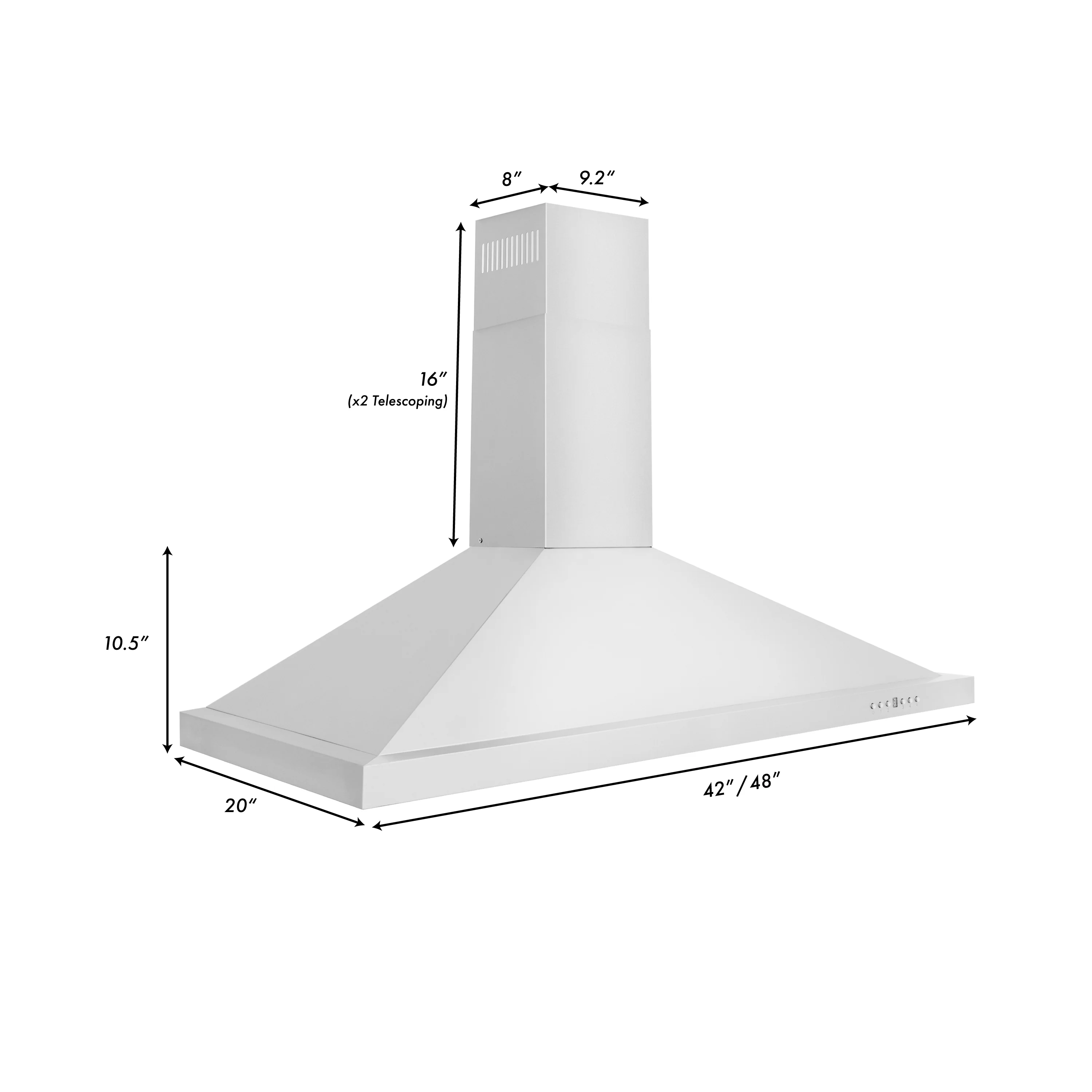 ZLINE 48" Convertible Wall Mount Range Hood in Stainless Steel with Set of 2 Charcoal Filters, LED lighting and Dishwasher-Safe Baffle Filters (KB-CF-48) - Image 3