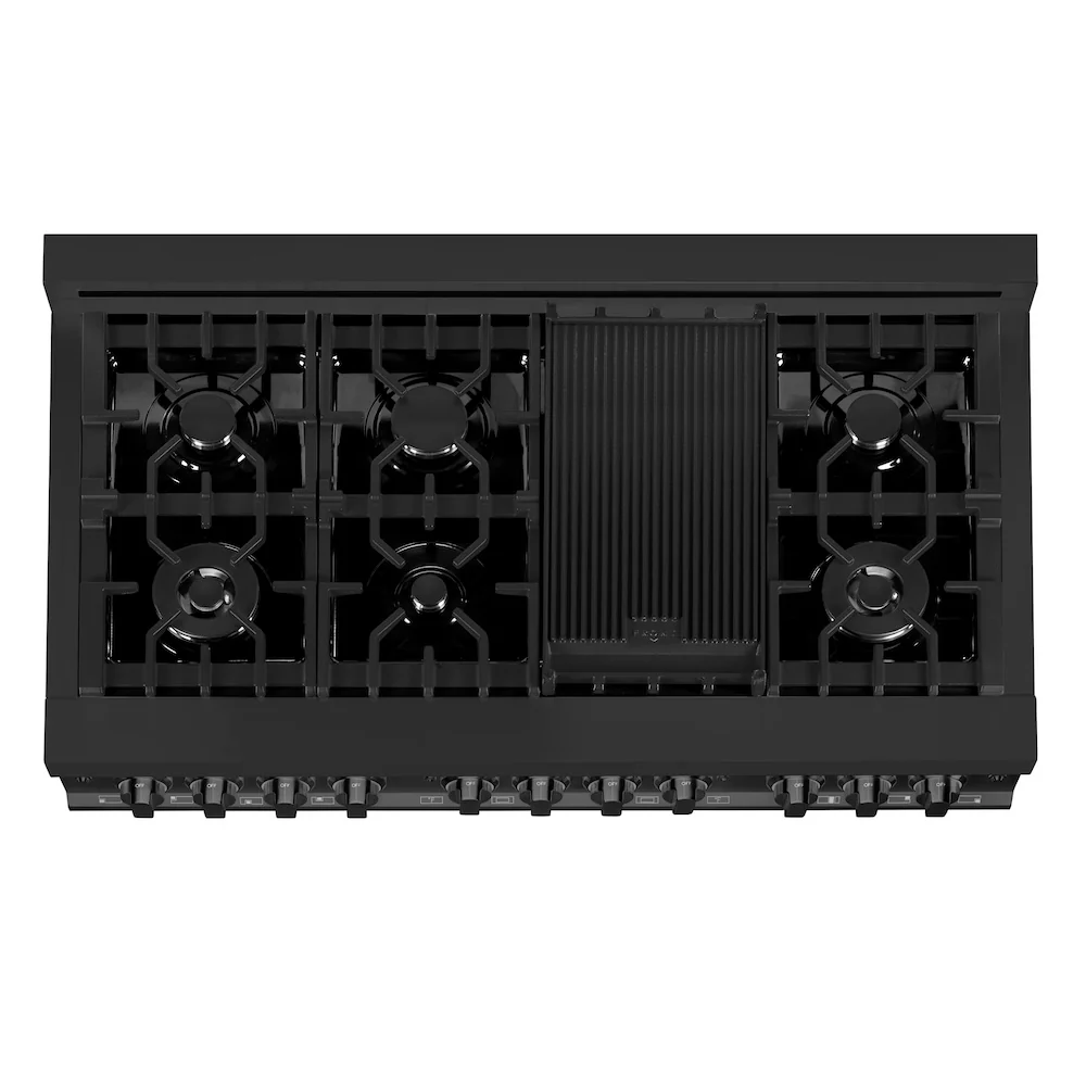 ZLINE 48 in. 6.0 cu. ft. Legacy Dual Fuel Range with 7 Burner Gas Cooktop and 2 Electric Ovens in Black Stainless Steel, Open Box-Great Condition - Image 2