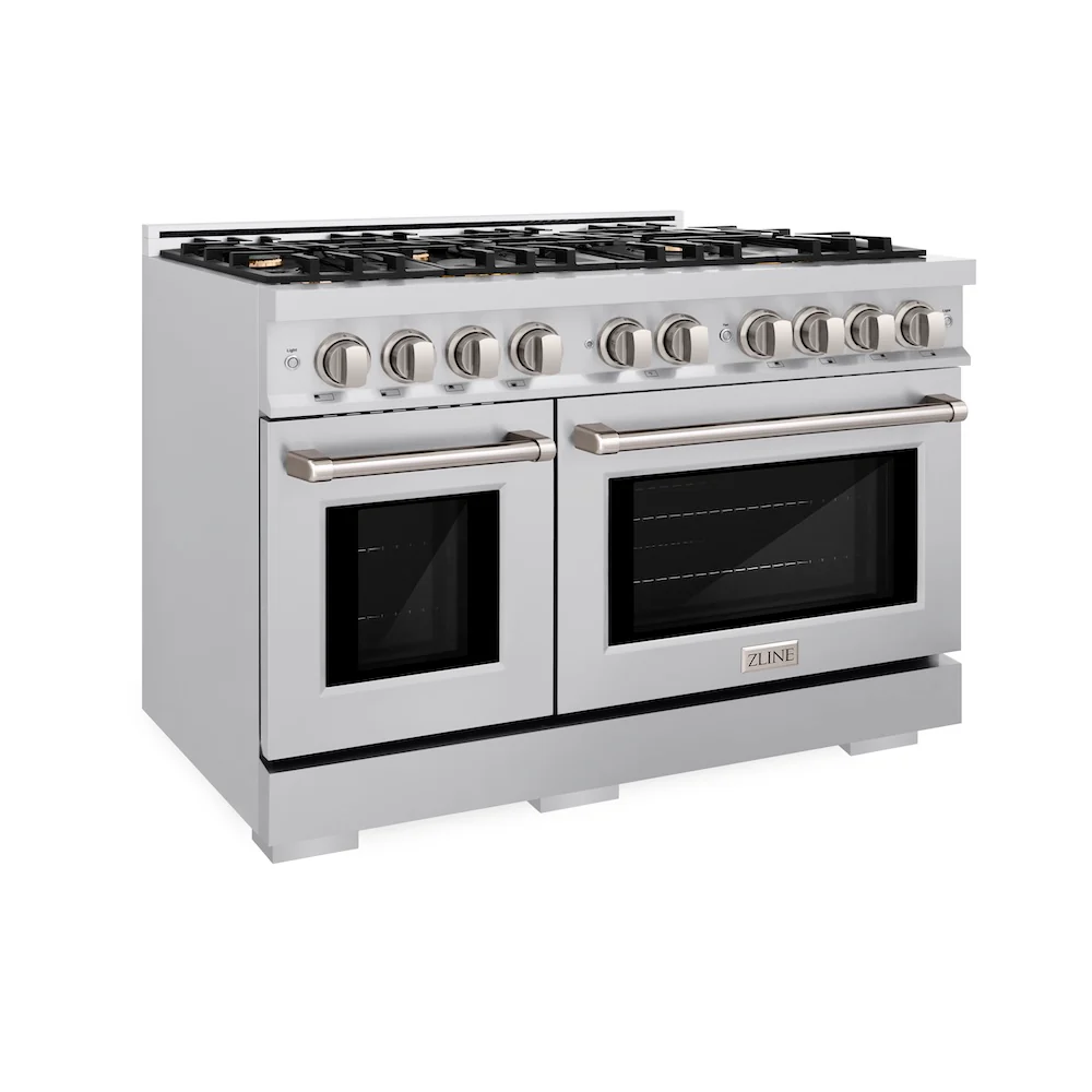 ZLINE 48 in. 6.7 cu. ft. Select Double Oven Dual Fuel Range in Stainless Steel with 8 Brass Burners, Open Box-Great Condition