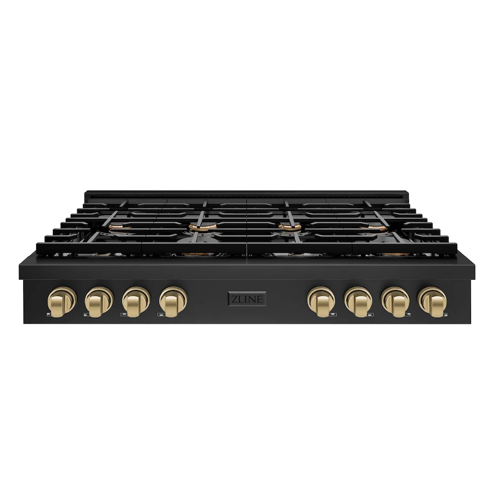 ZLINE 48 in. Autograph Edition Paramount Gas Rangetop with 8 Burners and Porcelain Cooktop in Black Stainless Steel with Champagne Bronze Accents, Open Box-Great Condition - Image 3