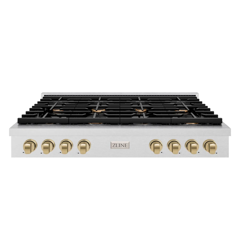 ZLINE 48 in. Autograph Edition Paramount Gas Rangetop with 8 Burners and Porcelain Cooktop in Satin Stainless Steel with Champagne Bronze Accents, Open Box-Great Condition - Image 3