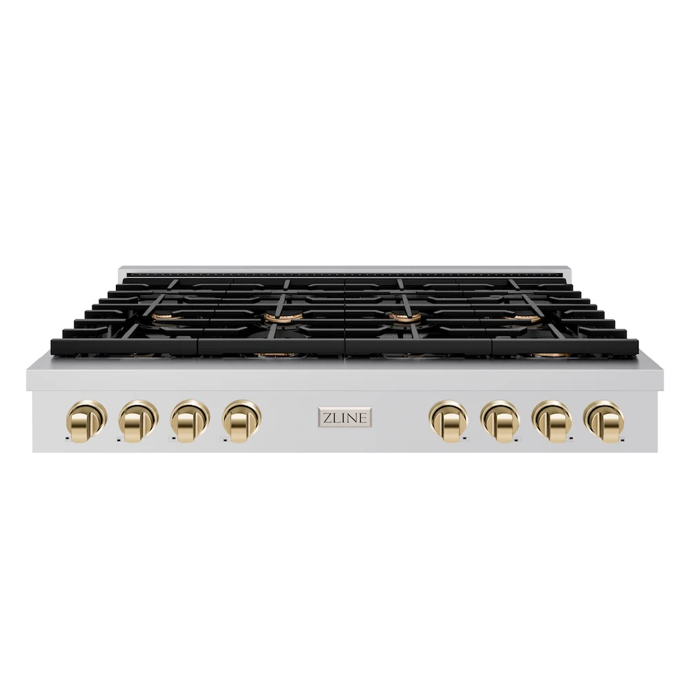 ZLINE 48 in. Autograph Edition Paramount Gas Rangetop with 8 Burners and Porcelain Cooktop in Stainless Steel with Polished Gold Accents, Open Box-Great Condition - Image 3