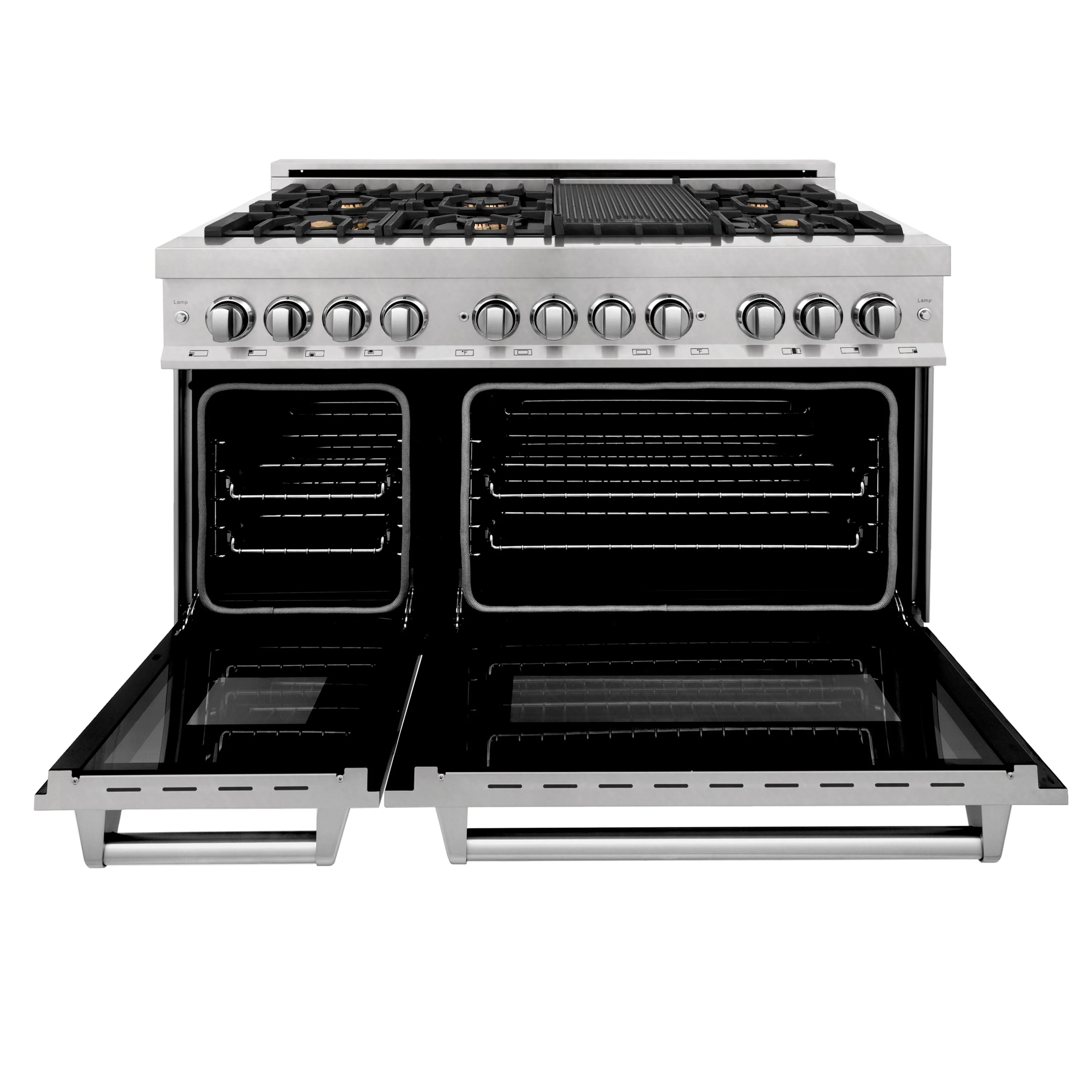 ZLINE 48 in. 6.0 cu. ft. Legacy Dual Fuel Range with Gas Cooktop and 2 Electric Ovens in Satin Stainless Steel with 6 Brass Burners and Griddle (RAS-SN-BR-GR-48) - Image 3