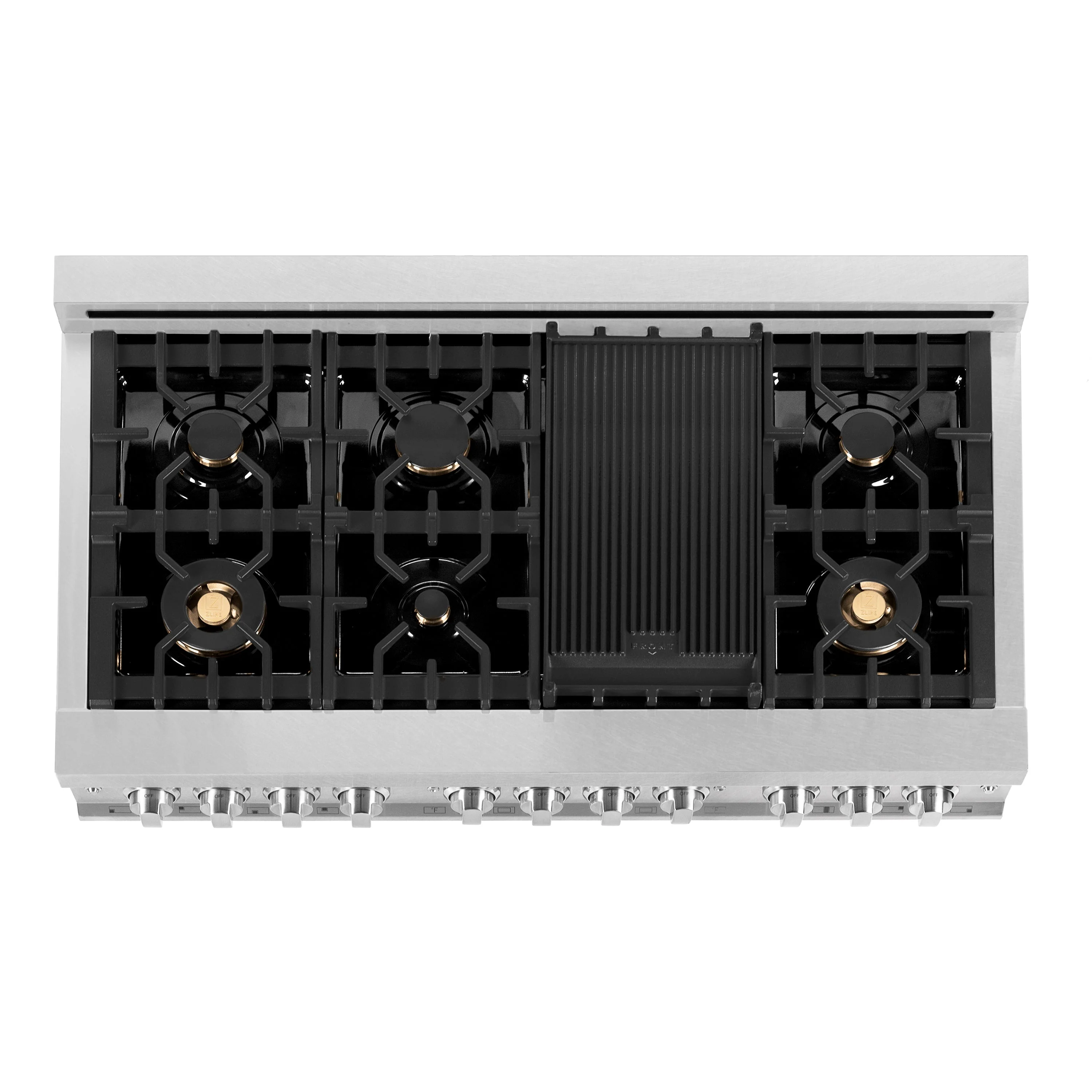 ZLINE 48 in. 6.0 cu. ft. Legacy Dual Fuel Range with Gas Cooktop and 2 Electric Ovens in Satin Stainless Steel with 6 Brass Burners and Griddle (RAS-SN-BR-GR-48) - Image 8