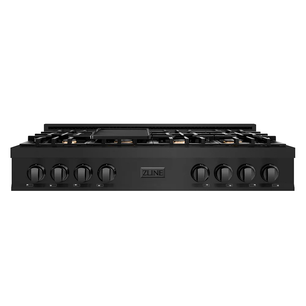 ZLINE 48 in. Legacy Gas Rangetop with 6 Brass Burners and Porcelain Cooktop in Black Stainless Steel, Open Box-Great Condition