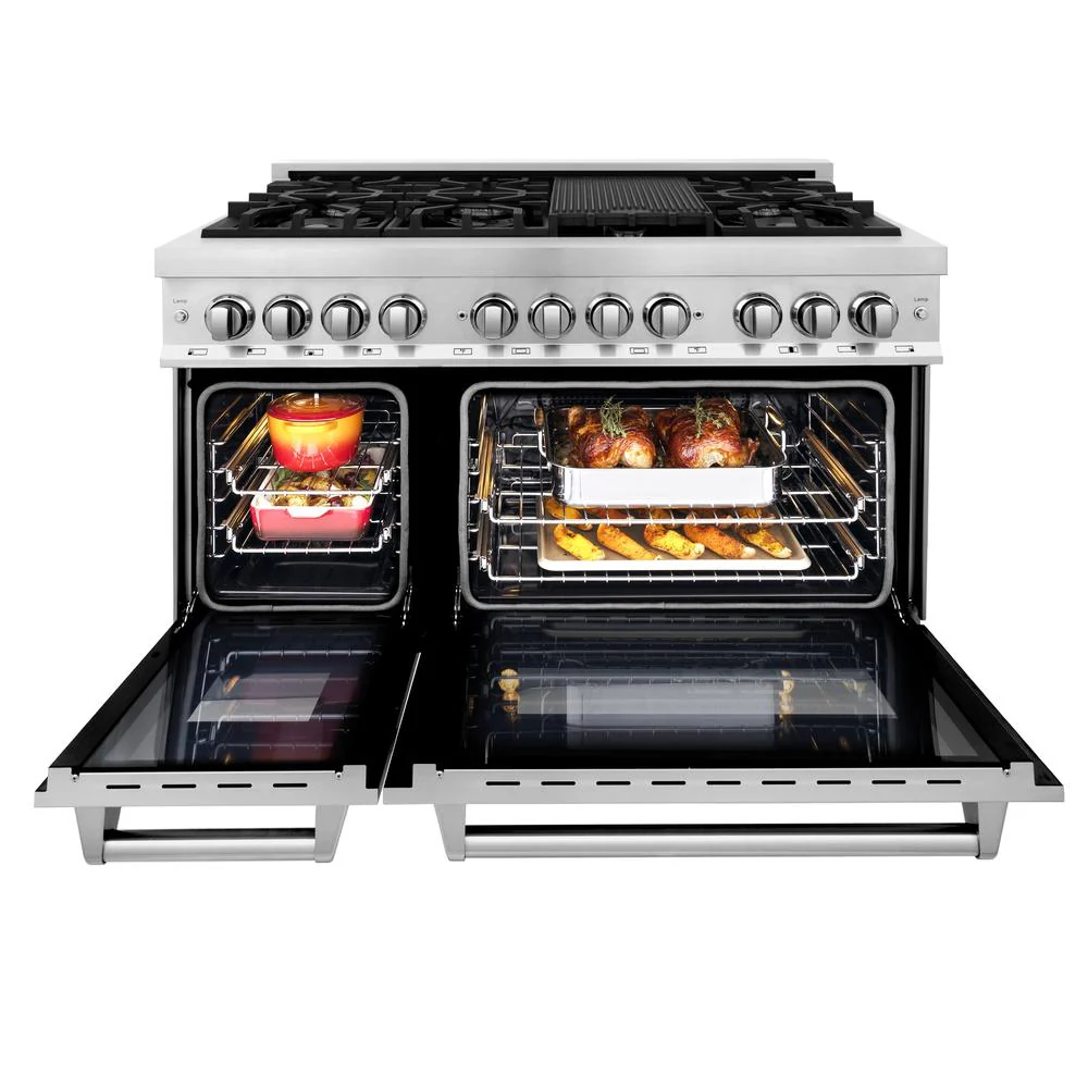 ZLINE Kitchen Package with 36 in. French Door Refrigerator, 48 in. Dual Fuel Range, 48 in. Range Hood, 24 in. Microwave Drawer, 24 in. Tall Tub Dishwasher and 24 in. Wine Cooler in Stainless Steel (6KPR-RARH48-MWDWV-RWV) - Image 8