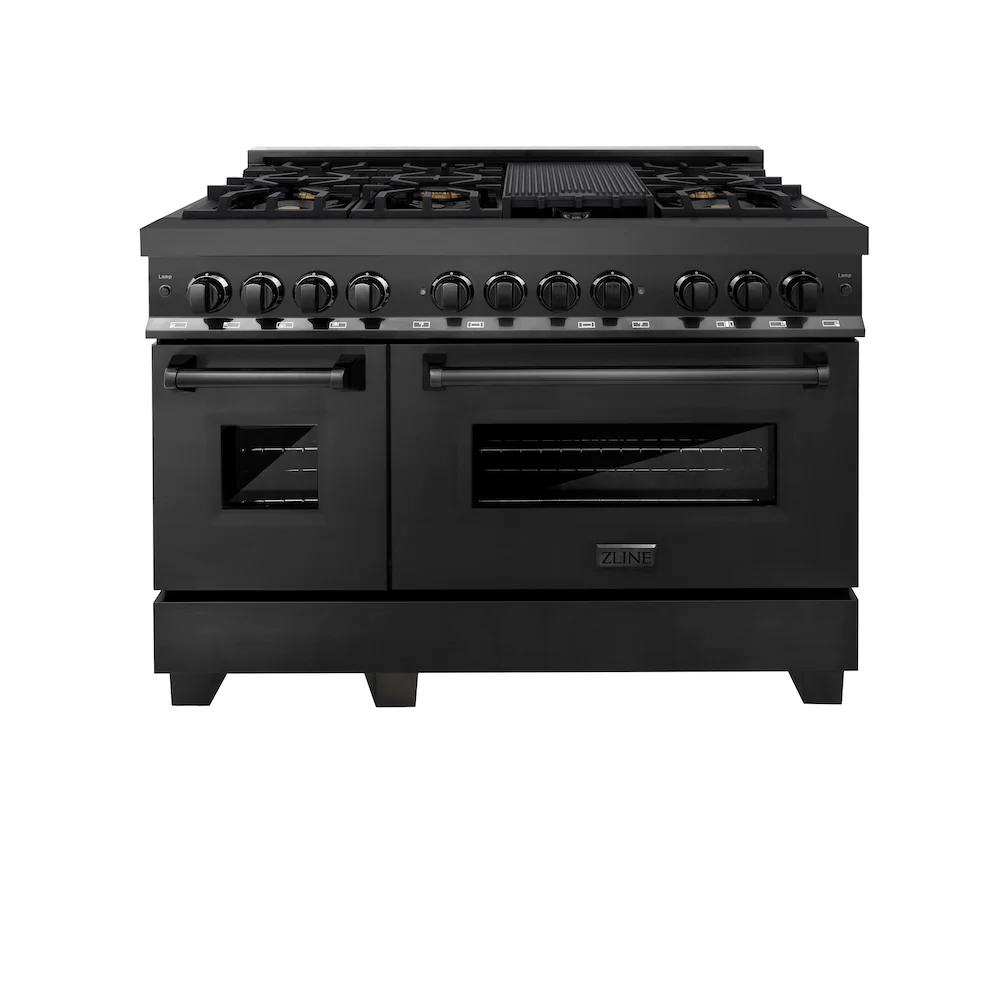 ZLINE 48 in. 6.0 cu. ft. Legacy Dual Fuel Range with Gas Cooktop and 2 Electric Ovens in Black Stainless Steel with 6 Brass Burners (RAB-BR-48) - Image 3