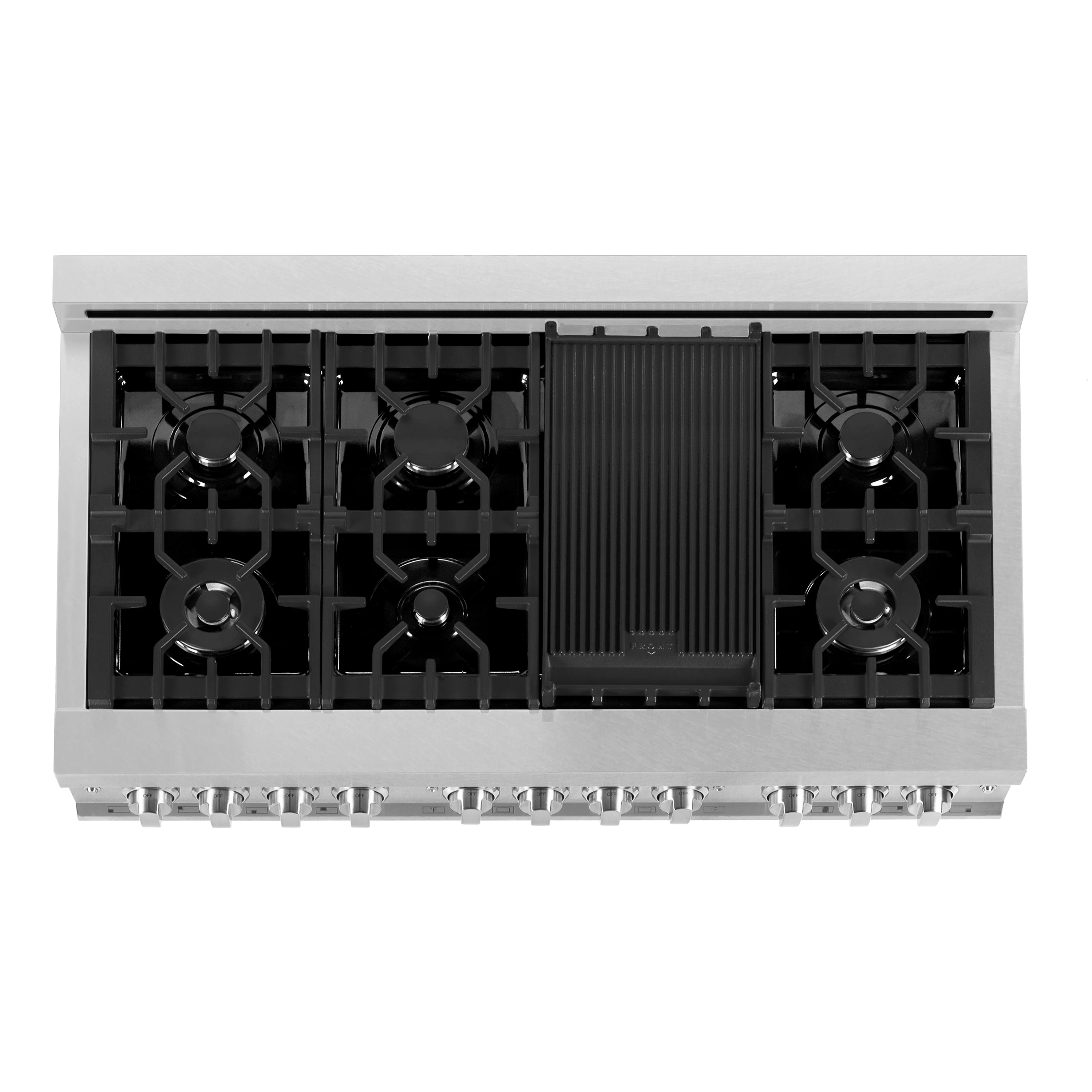 ZLINE 48 in. 6.0 cu. ft. Legacy Dual Fuel Range with 7 Burner Gas Cooktop and 2 Electric Ovens in Satin Stainless Steel and Black Matte Doors (RAS-BLM-48) - Image 8