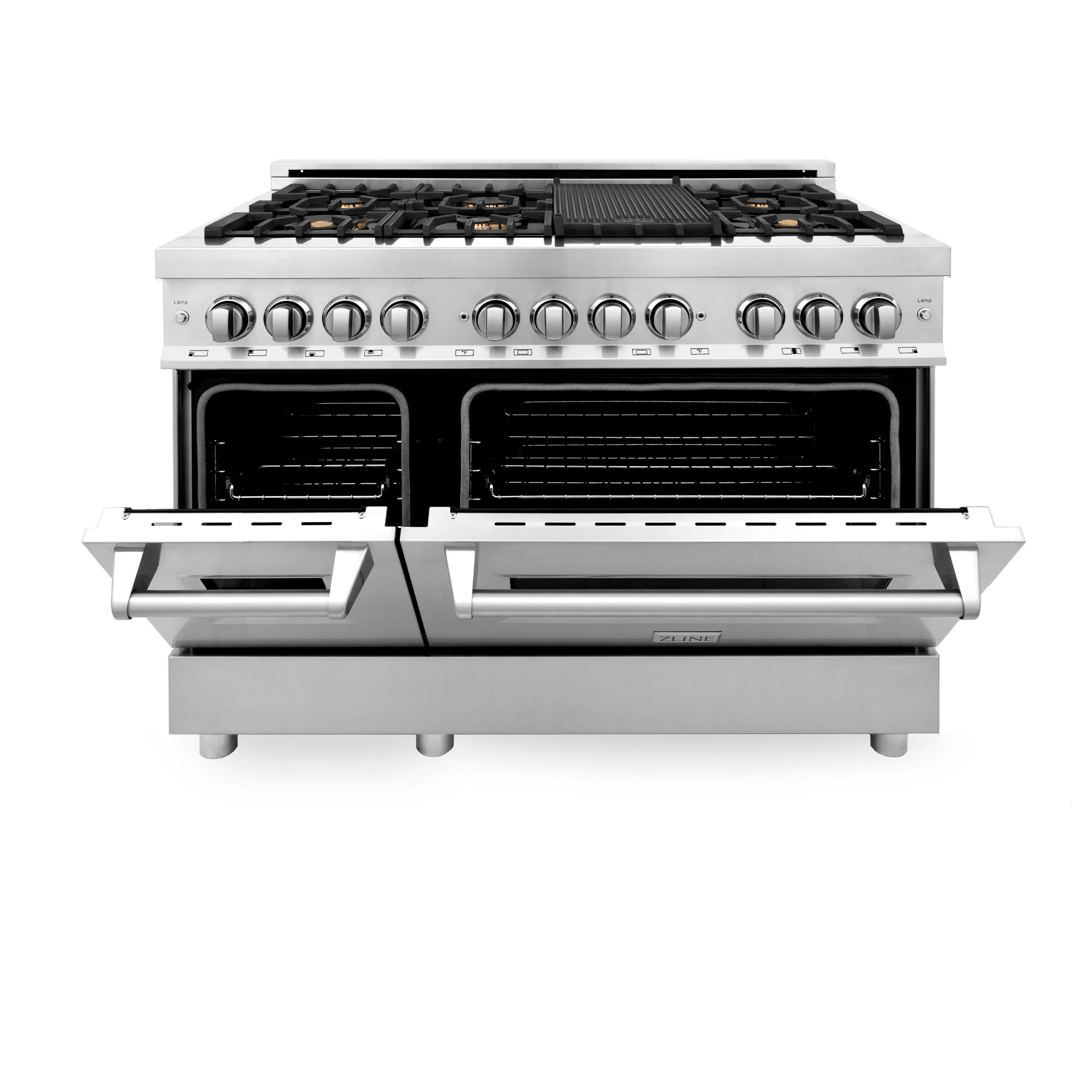 ZLINE 48 in. 6.0 cu. ft. Legacy Dual Fuel Range with Gas Cooktop and 2 Electric Ovens in Stainless Steel with 6 Brass Burners (RA-BR-48) - Image 3