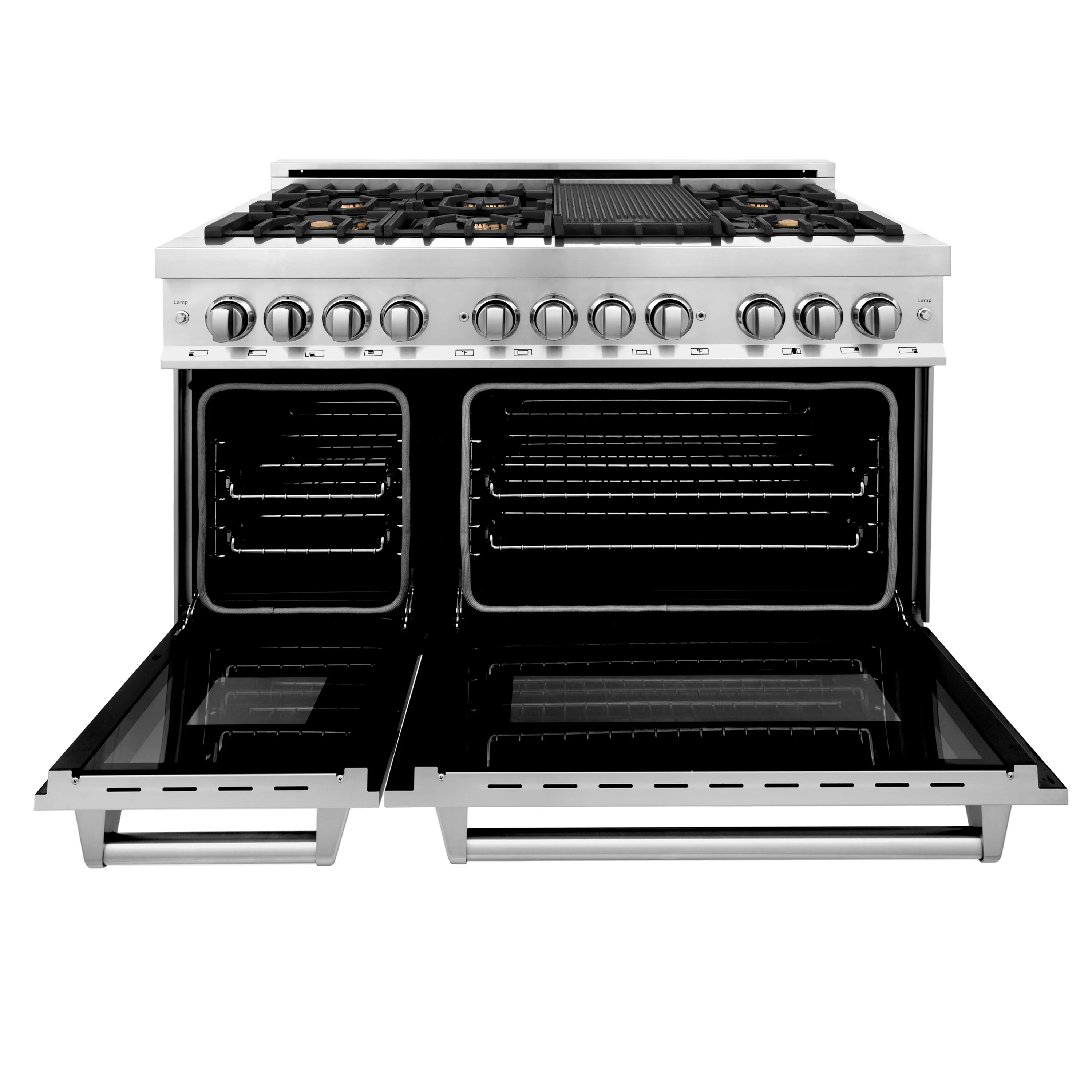 ZLINE 48 in. 6.0 cu. ft. Legacy Dual Fuel Range with Gas Cooktop and 2 Electric Ovens in Stainless Steel with 6 Brass Burners (RA-BR-48) - Image 4