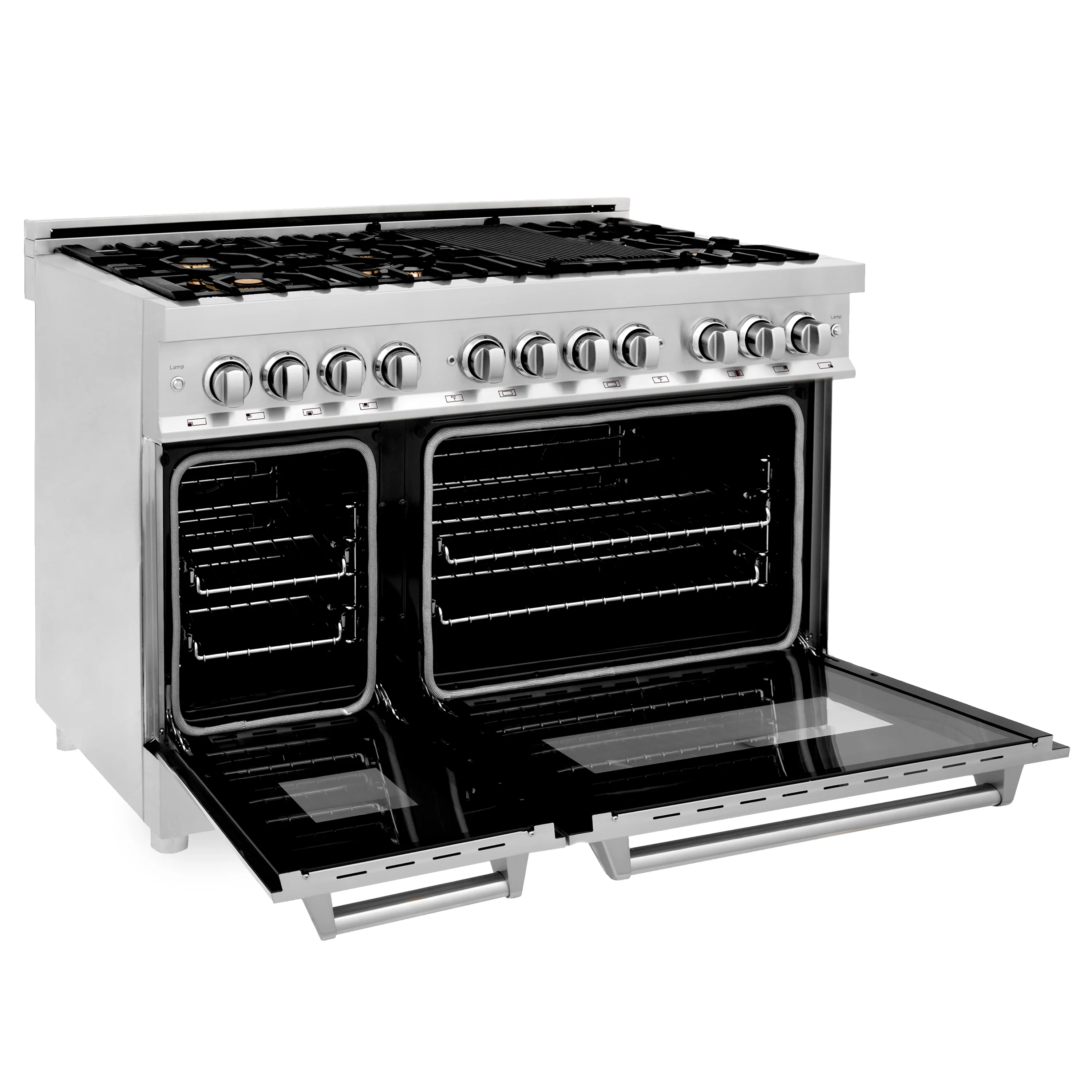 ZLINE 48 in. 6.0 cu. ft. Legacy Dual Fuel Range with Gas Cooktop and 2 Electric Ovens in Stainless Steel with 6 Brass Burners (RA-BR-48) - Image 8