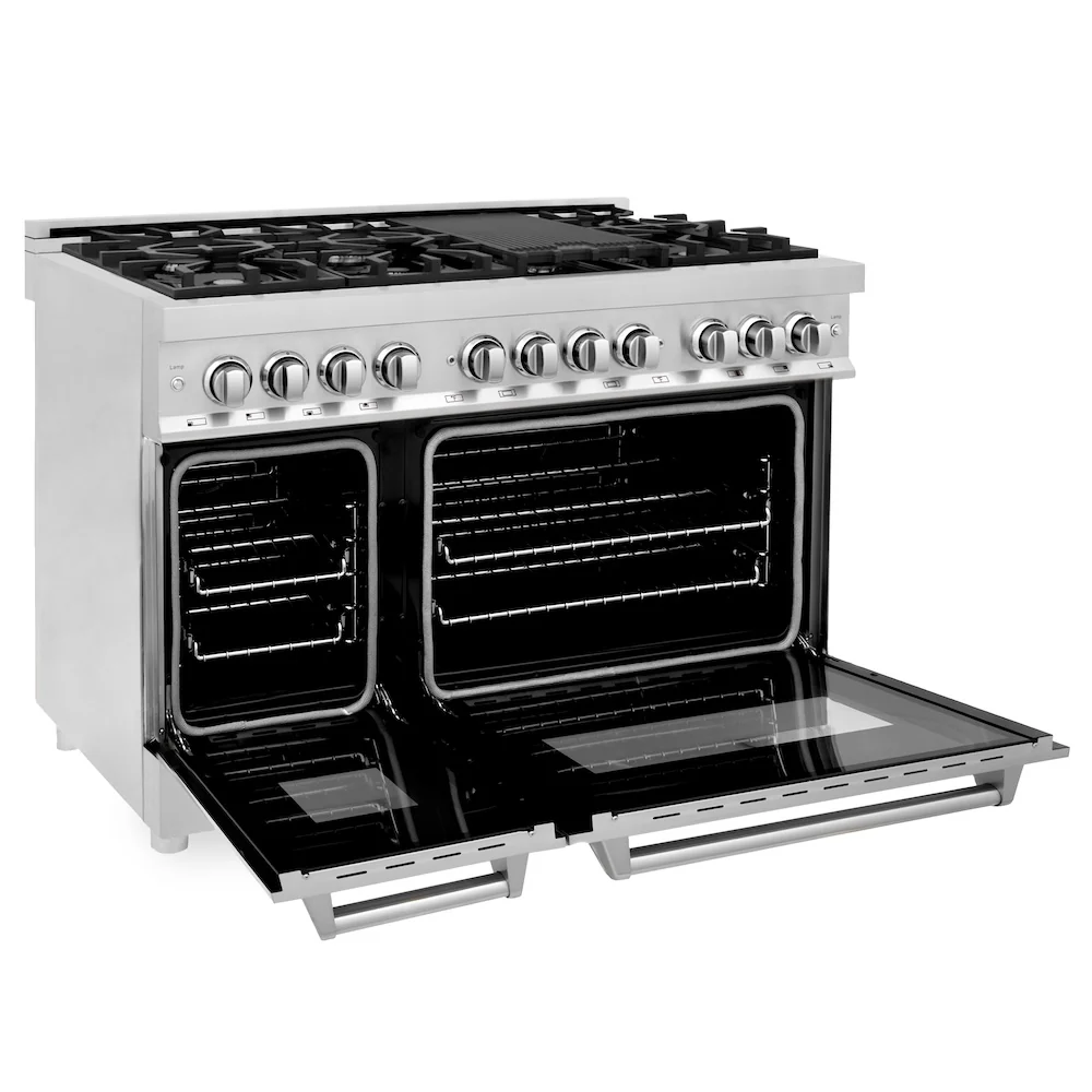 ZLINE 48 in. 6.0 cu. ft. Legacy Dual Fuel Range with 7 Burner Gas Cooktop and 2 Electric Ovens in Stainless Steel (RA48) - Image 9