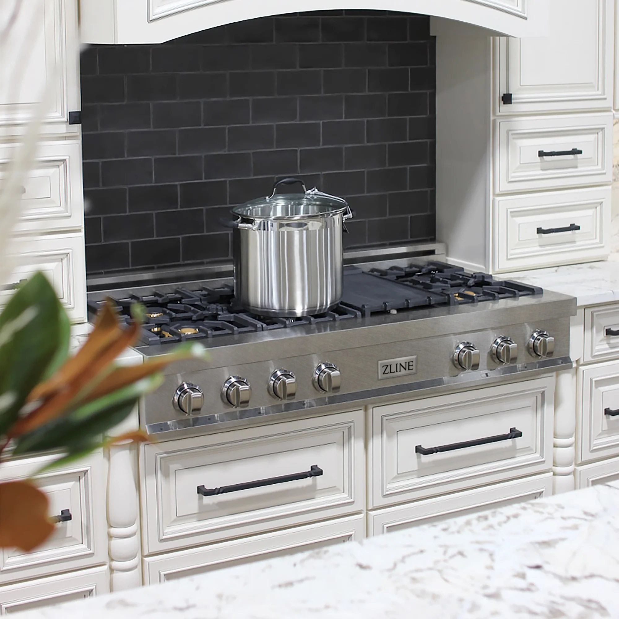 ZLINE 48 in. Legacy Gas Rangetop with 6 Brass Burners and Porcelain Cooktop in Satin Stainless Steel (RTS-BR-48) - Image 2