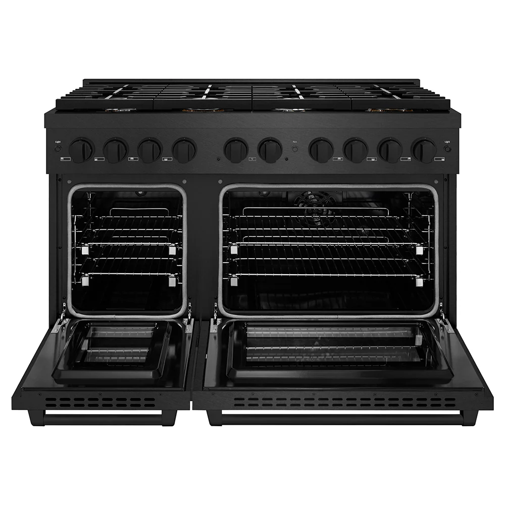 ZLINE 48 in. 6.7 cu. ft. Paramount Double Oven Dual Fuel Range in Black Satin Stainless Steel with 8 Brass Burners (SDRBS-BR-48) - Image 2
