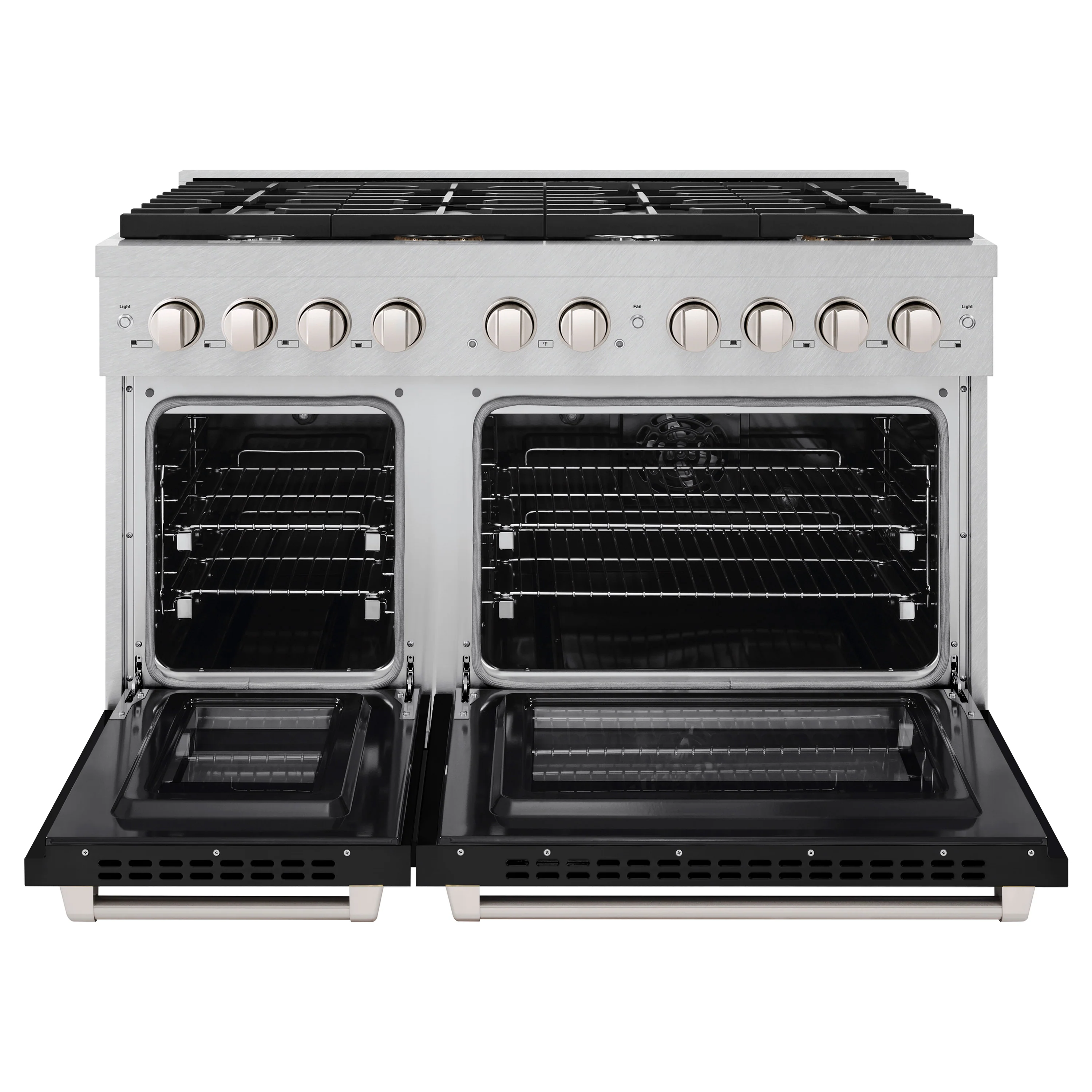 ZLINE 48 in. 6.7 cu. ft. Paramount Double Oven Dual Fuel Range with 8 Burner Gas Cooktop in Satin Stainless Steel with Black Matte Doors (SDRS-BLM-48) - Image 6