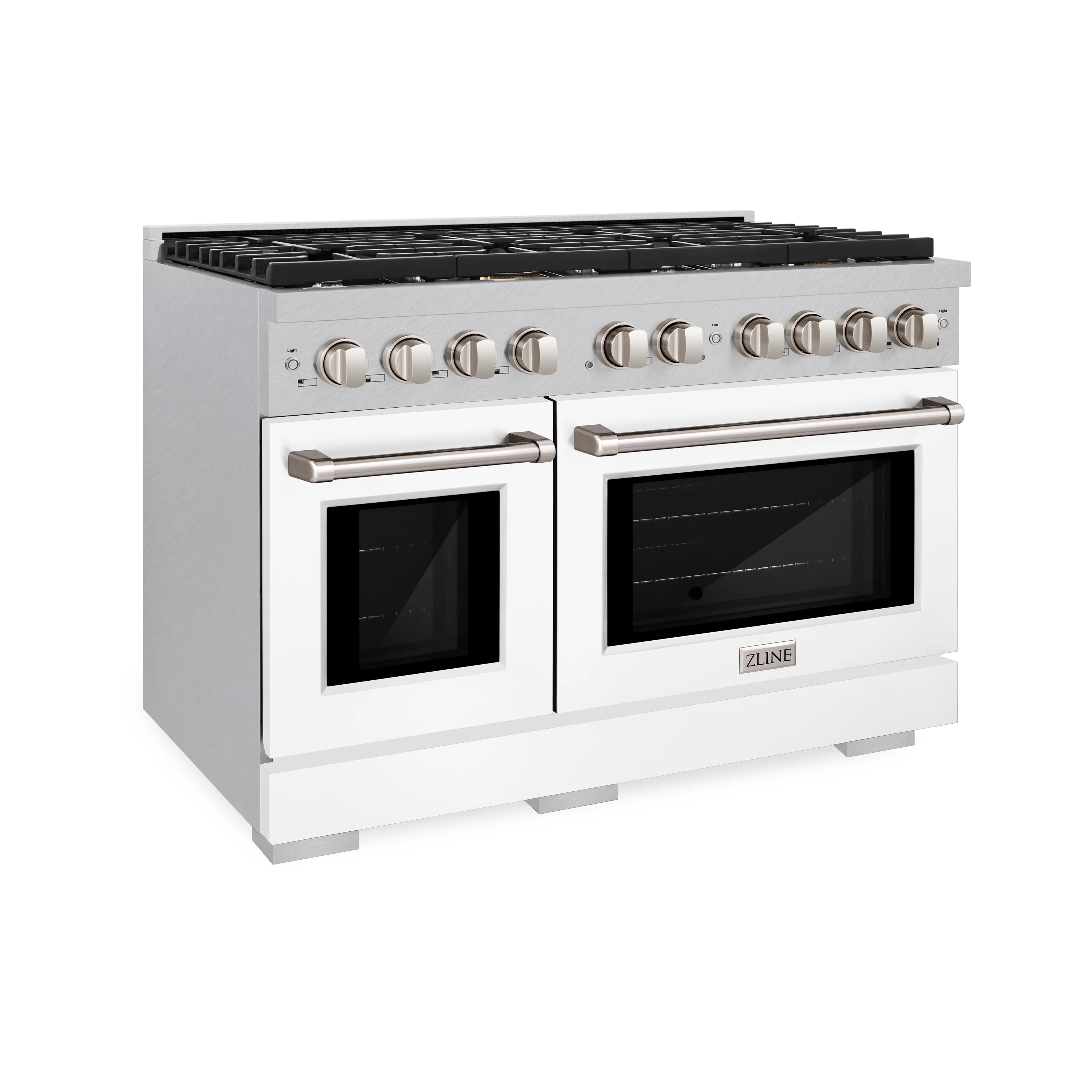 ZLINE 48 in. 6.7 cu. ft. Paramount Double Oven Dual Fuel Range with 8 Burner Gas Cooktop in Satin Stainless Steel with White Matte Doors (SDRS-WM-48) - Image 3