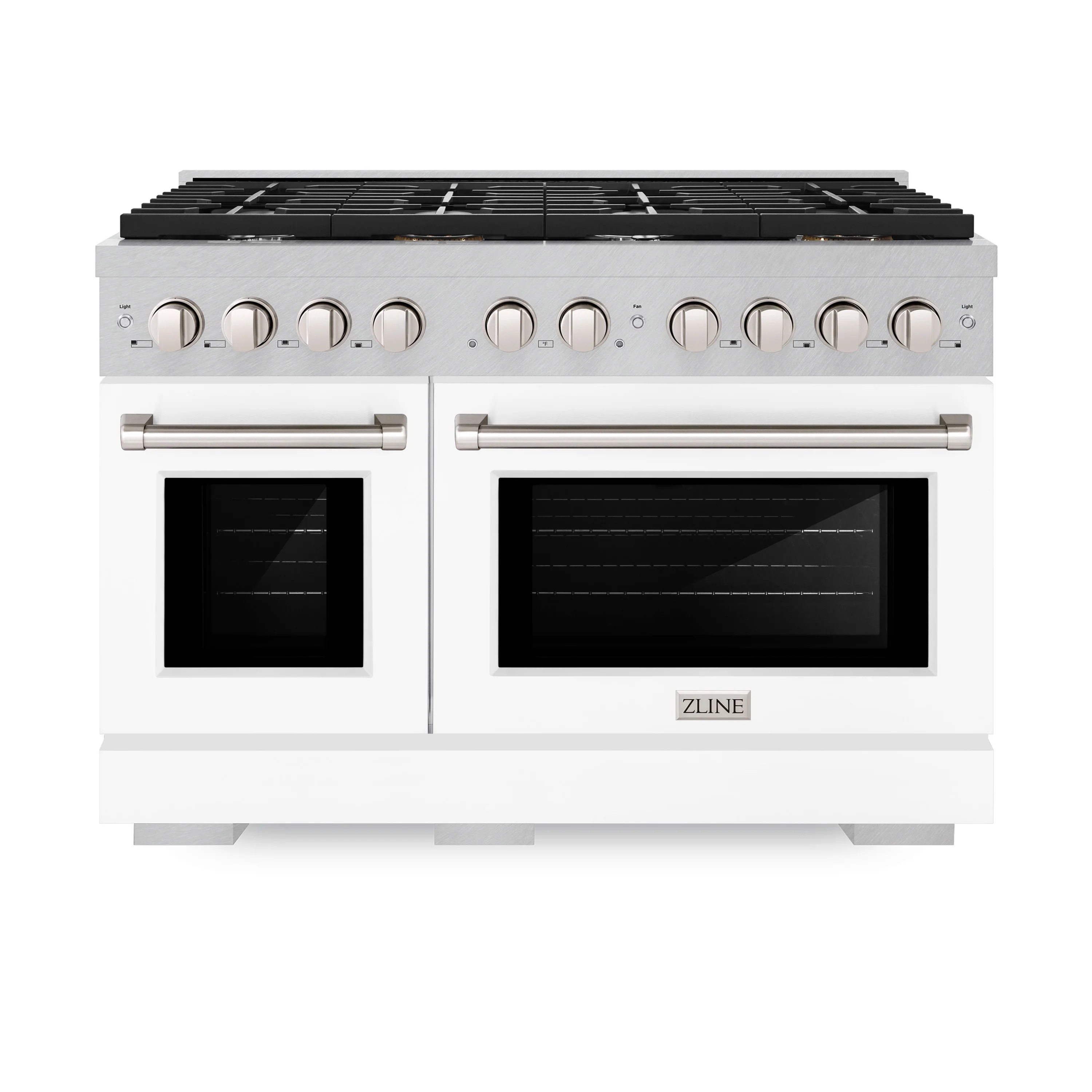 ZLINE 48 in. 6.7 cu. ft. Paramount Double Oven Dual Fuel Range with 8 Burner Gas Cooktop in Satin Stainless Steel with White Matte Doors (SDRS-WM-48) - Image 4