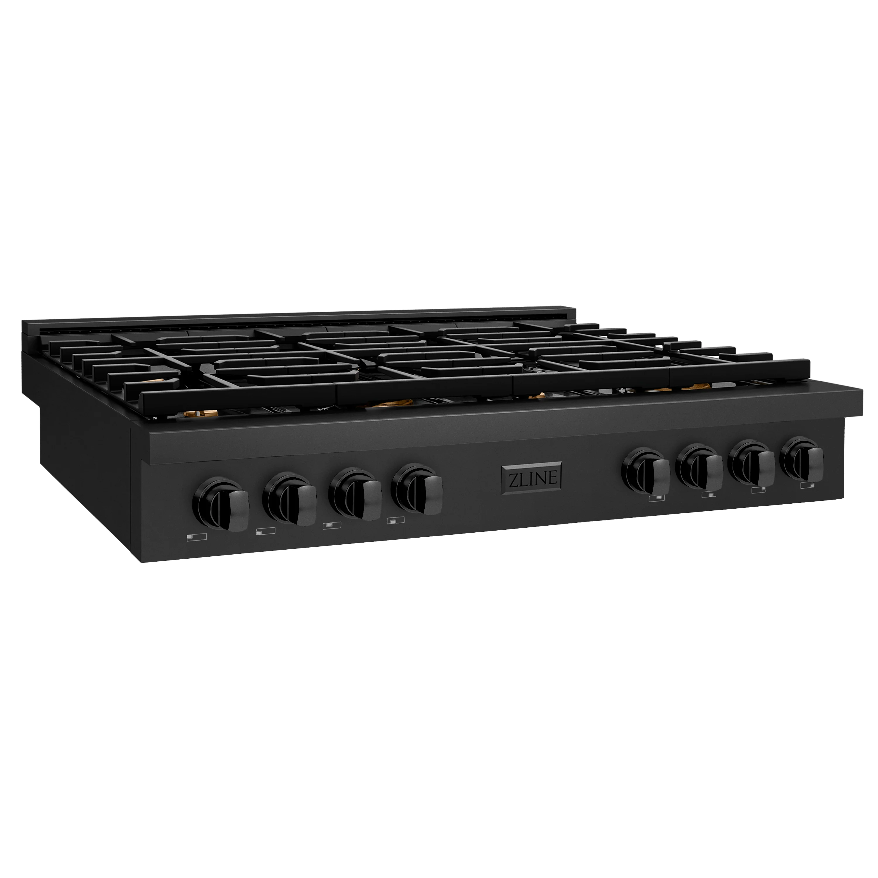 ZLINE 48 in. Paramount Gas Rangetop with 8 Brass Burners and Porcelain Cooktop in Black Stainless Steel (SRTB-BR-48) - Image 2