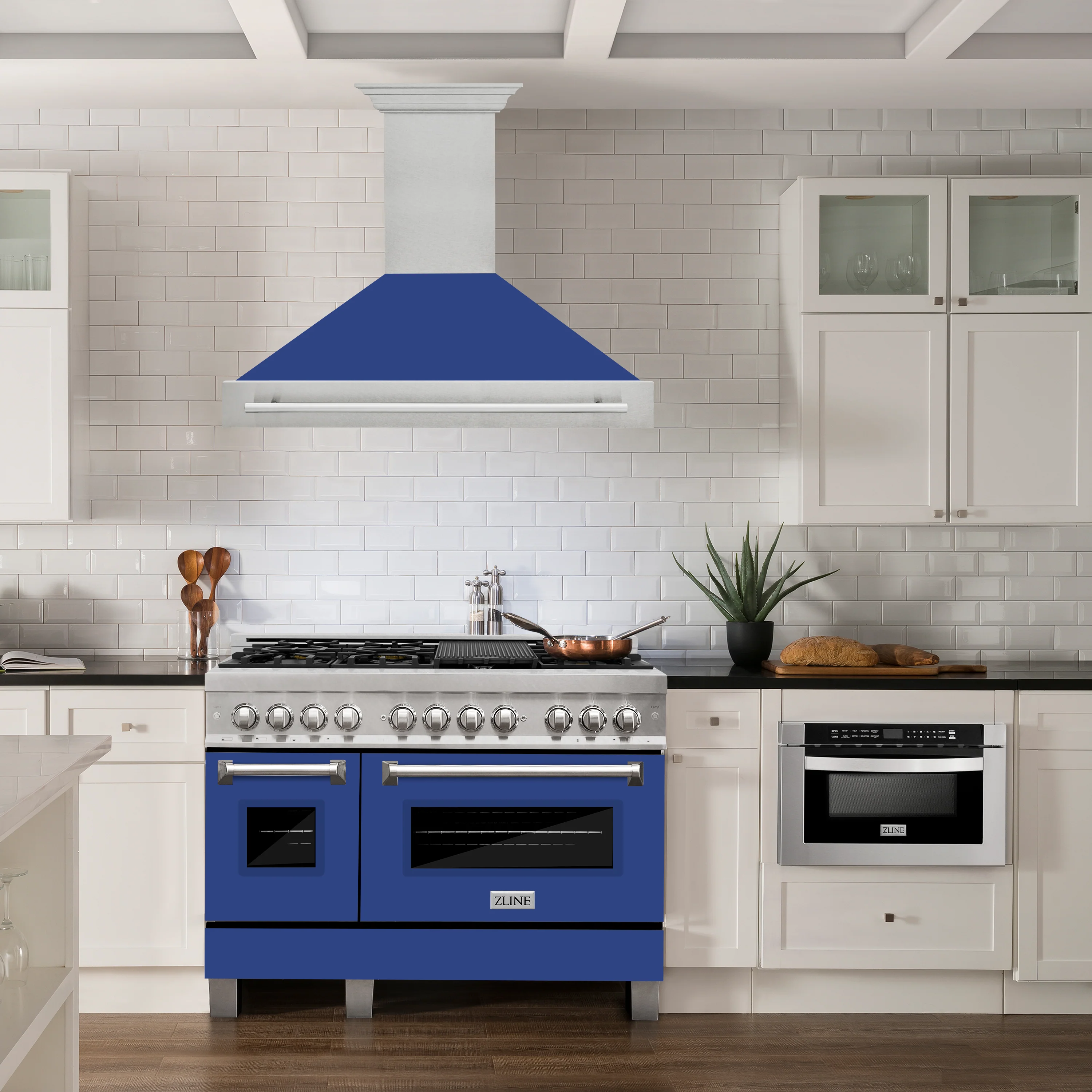 ZLINE 48" Fingerprint Resistant Stainless Steel Range Hood with Blue Matte Shell (8654SNX-BM48) - Image 2