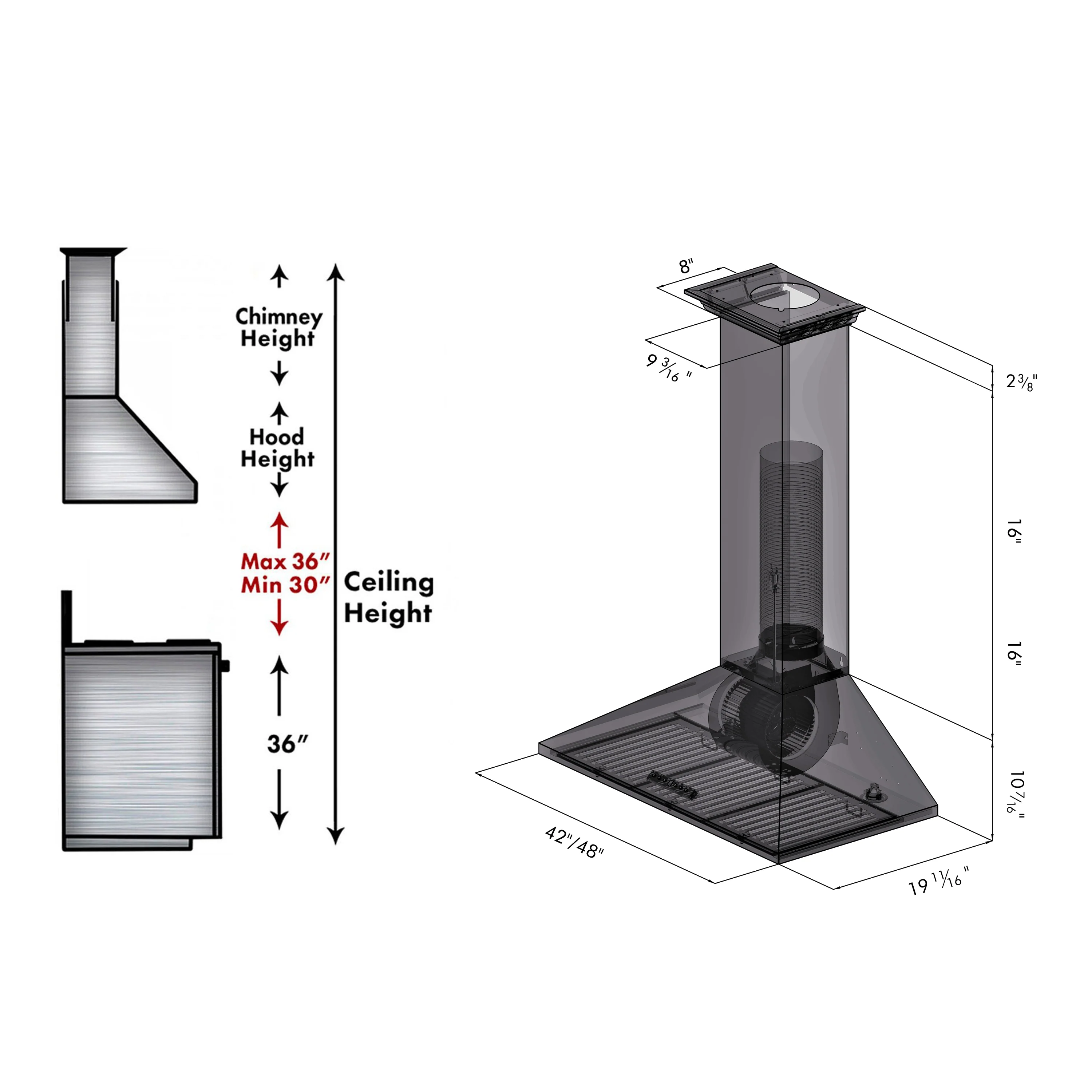 ZLINE 48" Convertible Vent Convertible Vent Wall Mount Range Hood in Stainless Steel with Crown Molding (KL2CRN-48) - Image 3