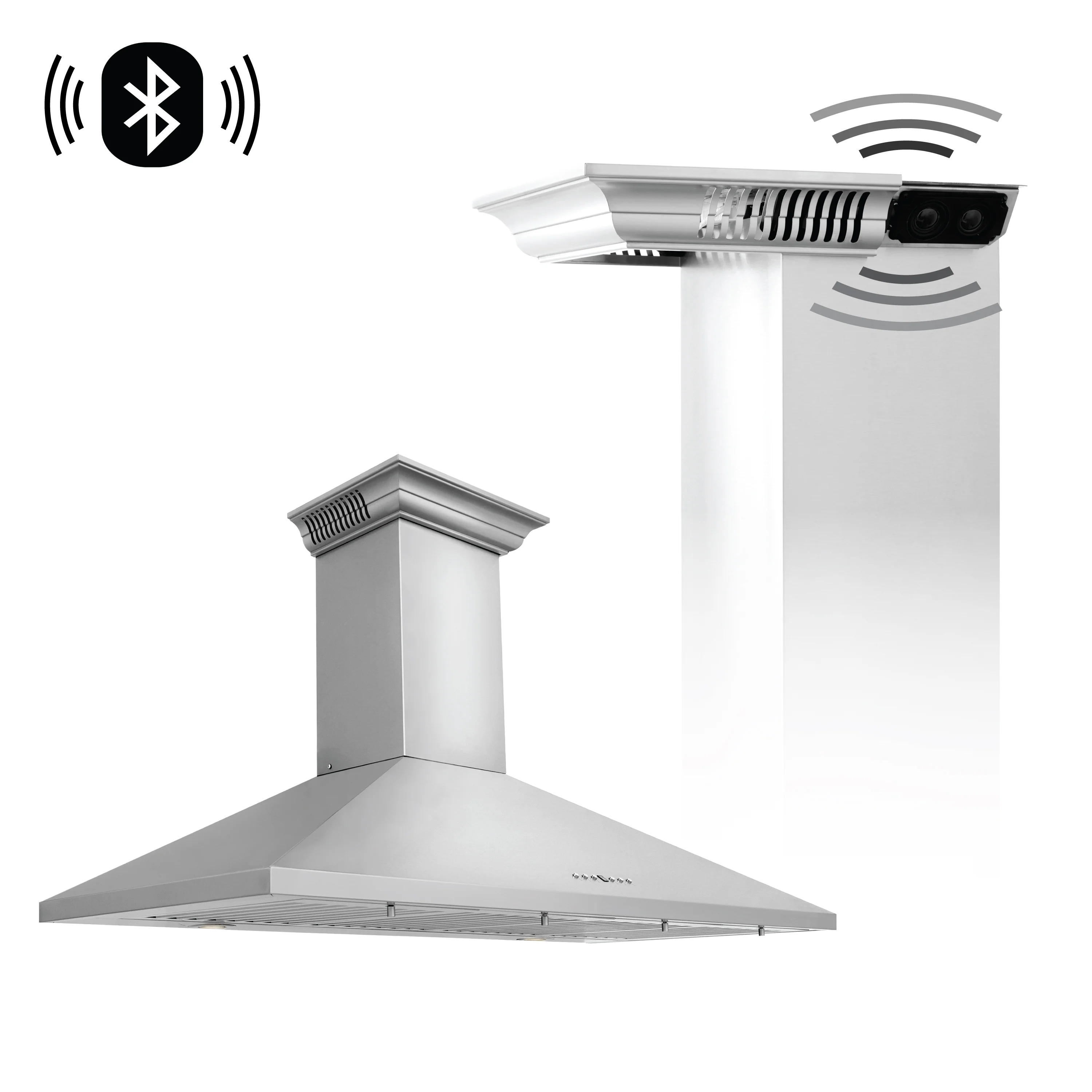 48" ZLINE CrownSound™Ducted Vent Wall Mount Range Hood in Stainless Steel with Built-in Bluetooth Speakers (KL2CRN-BT-48) - Image 3