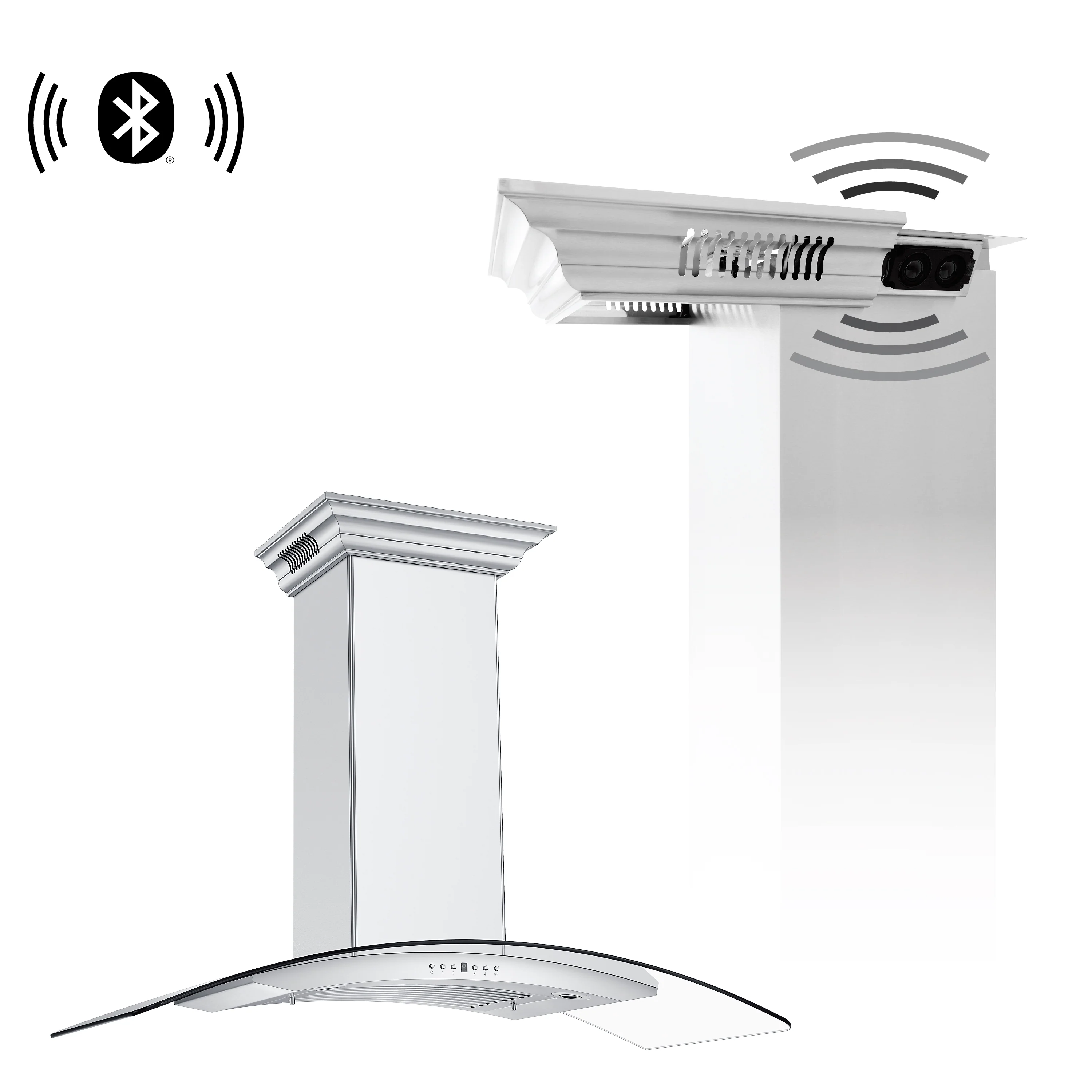 48" ZLINE CrownSound™Ducted Vent Wall Mount Range Hood in Stainless Steel with Built-in Bluetooth Speakers (KN4CRN-BT-48)