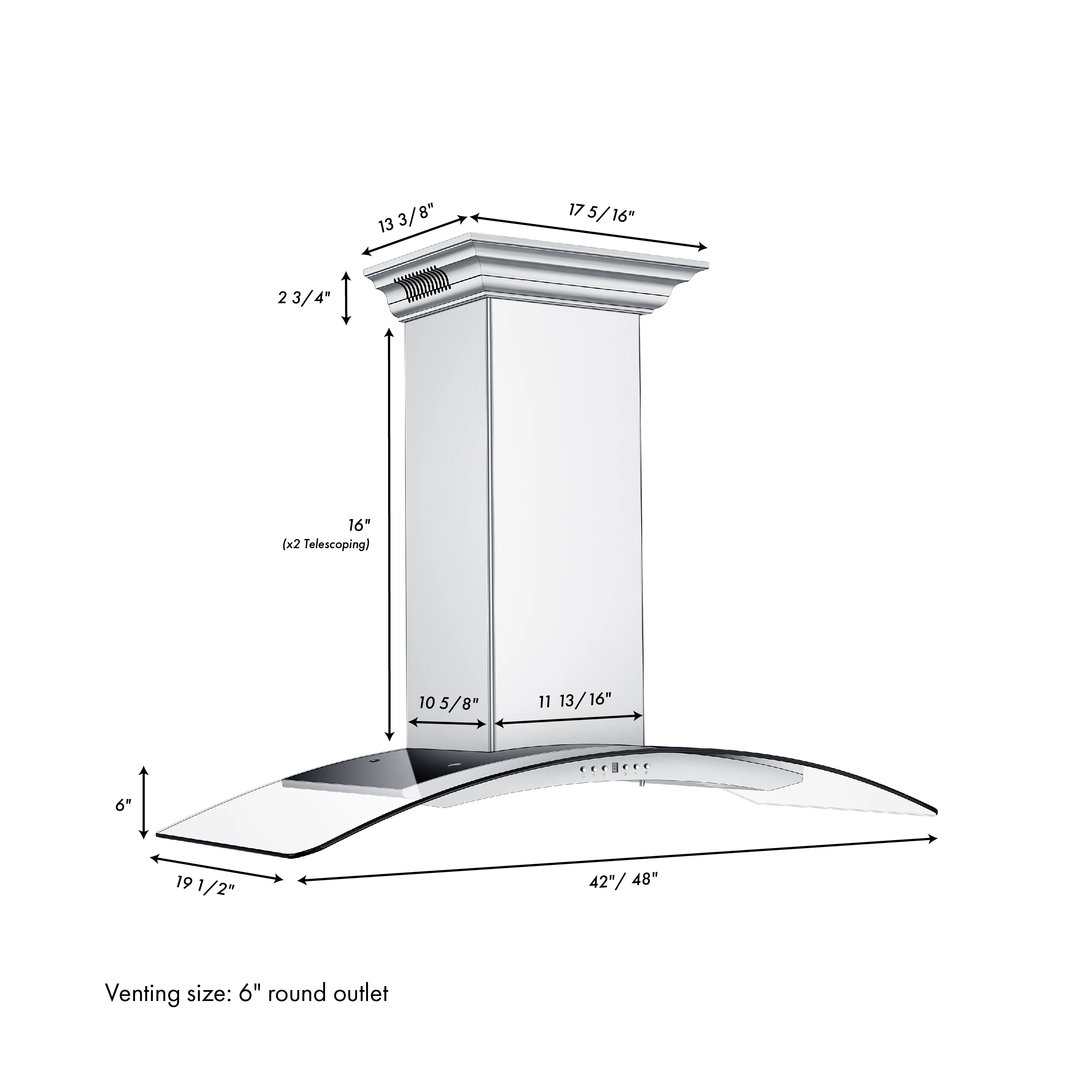 48" ZLINE CrownSound™Ducted Vent Wall Mount Range Hood in Stainless Steel with Built-in Bluetooth Speakers (KN4CRN-BT-48) - Image 16