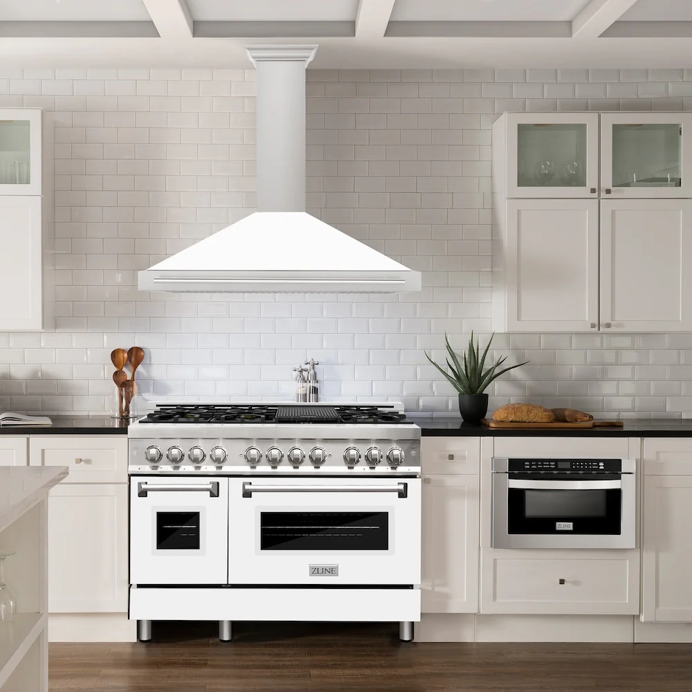 ZLINE 48 in. Convertible Stainless Steel Range Hood with White Matte Shell and Stainless Steel Handle (KB4STX-WM-48) - Image 2