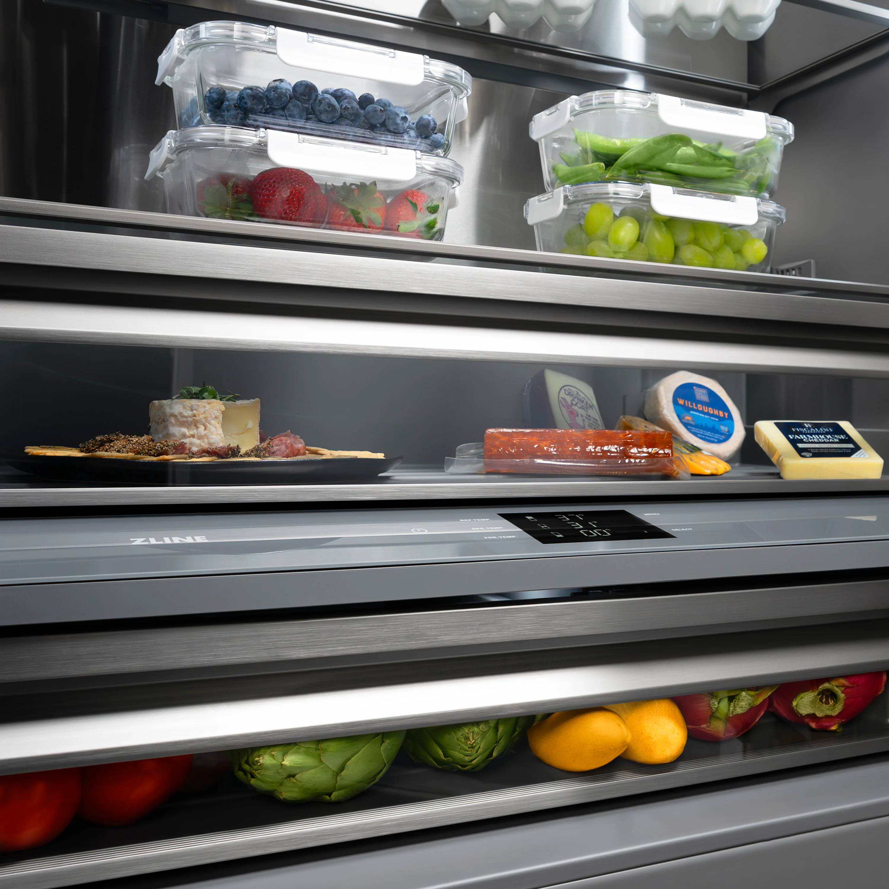 ZLINE 60 in. 32.2 cu. ft. Panel Ready French Door Built-In Bottom Freezer Refrigerator with Water Dispensers and Ice Makers with Graphite Gray Interior (GRBIV-60) - Image 5