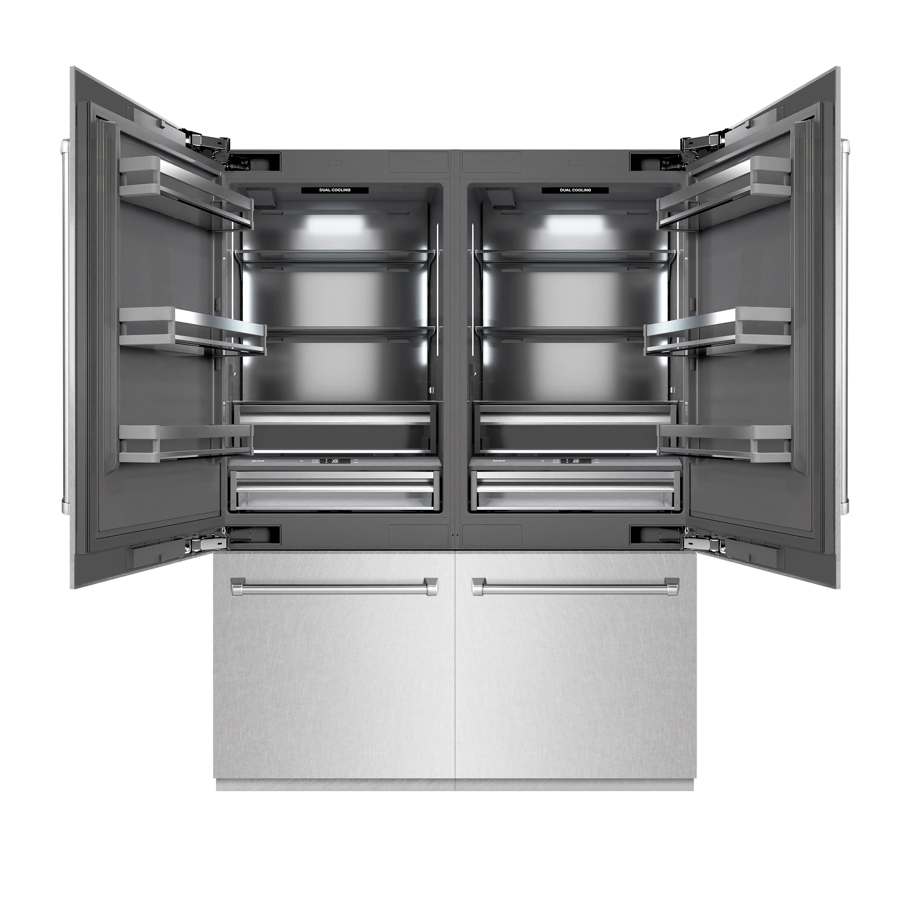 ZLINE 60 in. 32.2 cu. ft. French Door Built-In Bottom Freezer Refrigerator with Water Dispensers and Ice Makers in Satin Stainless Steel with Graphite Gray Interior (GRBIV-SN-60)