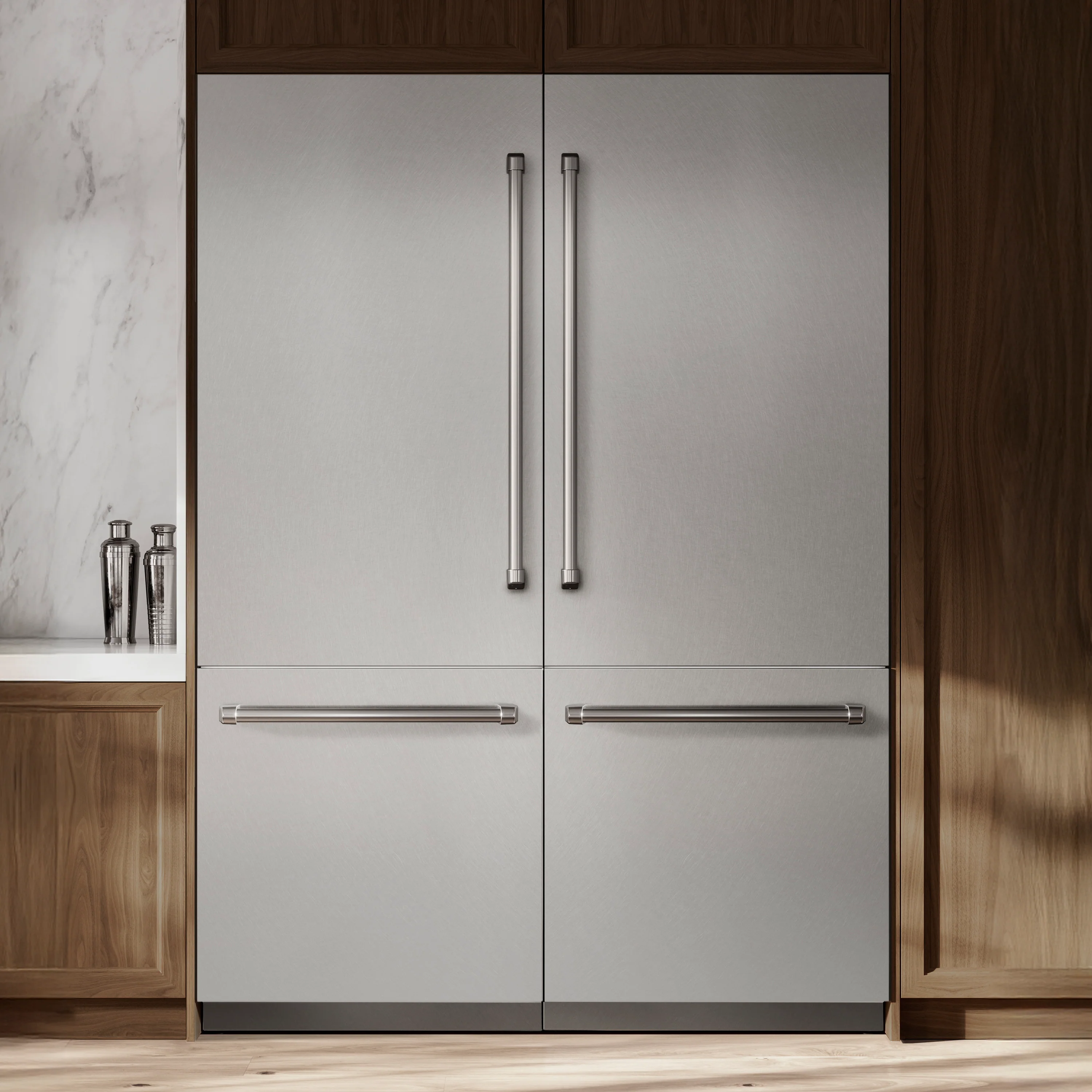 ZLINE 60 in. 32.2 cu. ft. French Door Built-In Bottom Freezer Refrigerator with Water Dispensers and Ice Makers in Satin Stainless Steel (RBIV-SN-60) - Image 2