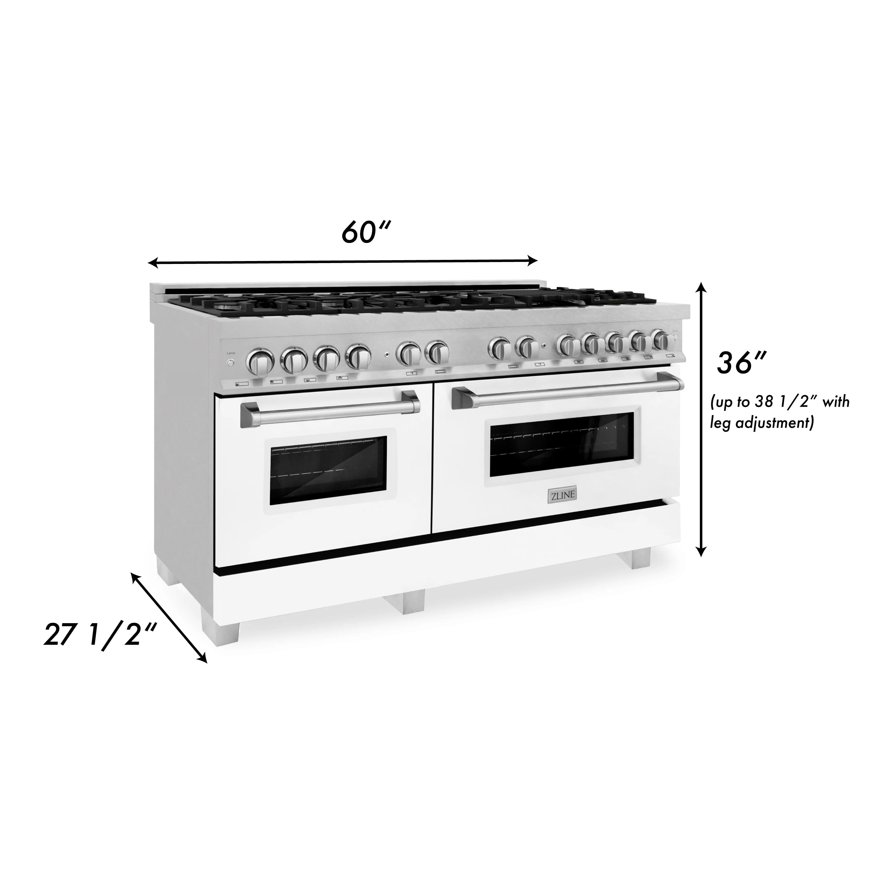 ZLINE 60 in. 7.4 cu. ft. Legacy Dual Fuel Range with 9 Burner Gas Cooktop and 2 Electric Convection Ovens in Satin Stainless Steel with White Matte Doors and Griddle (RAS-WM-GR-60) - Image 11