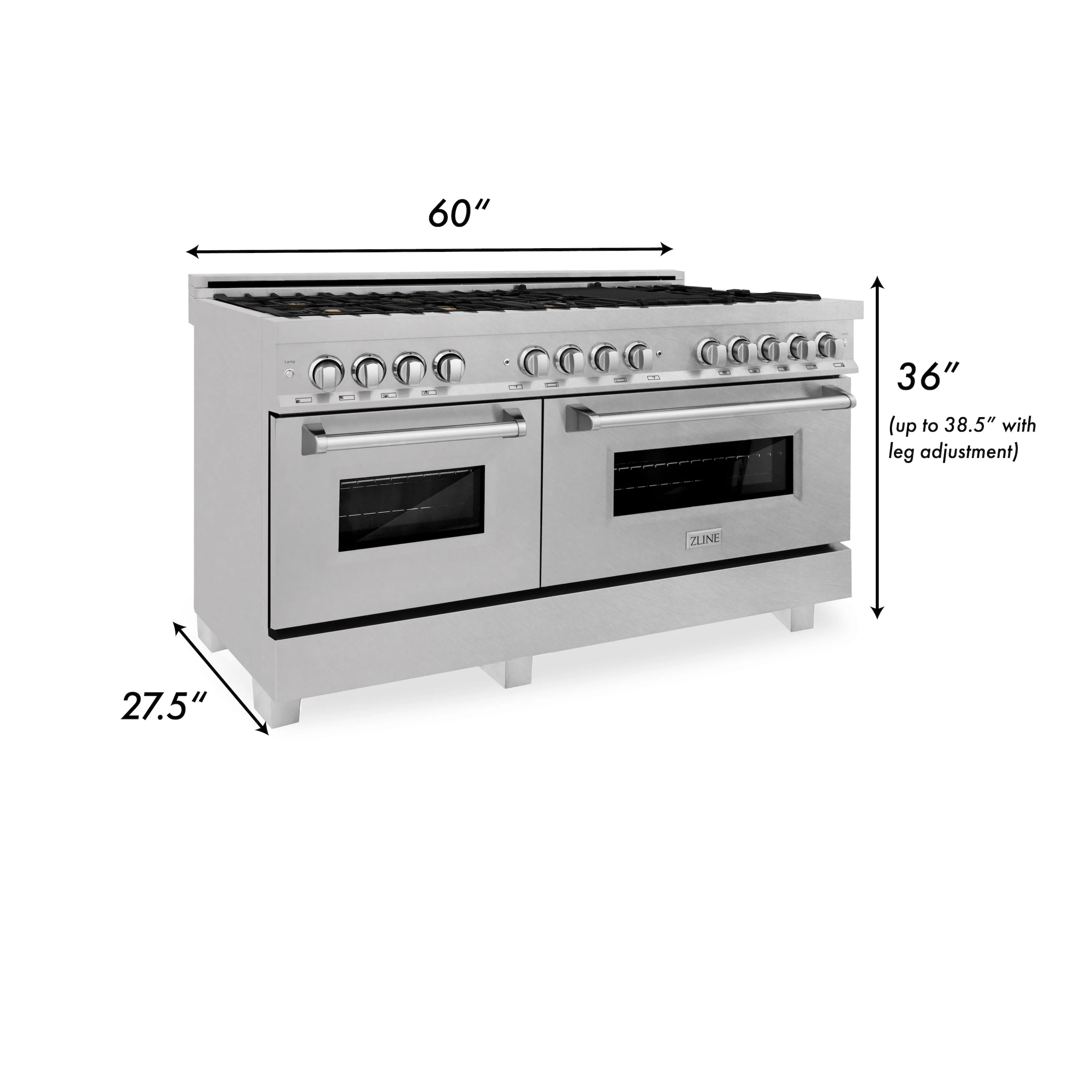 ZLINE 60 in. 7.4 cu. ft. Legacy Dual Fuel Range with Gas Cooktop and 2 Electric Convection Ovens in Satin Stainless Steel with 8 Brass Burners and Griddle (RAS-SN-BR-GR-60) - Image 12