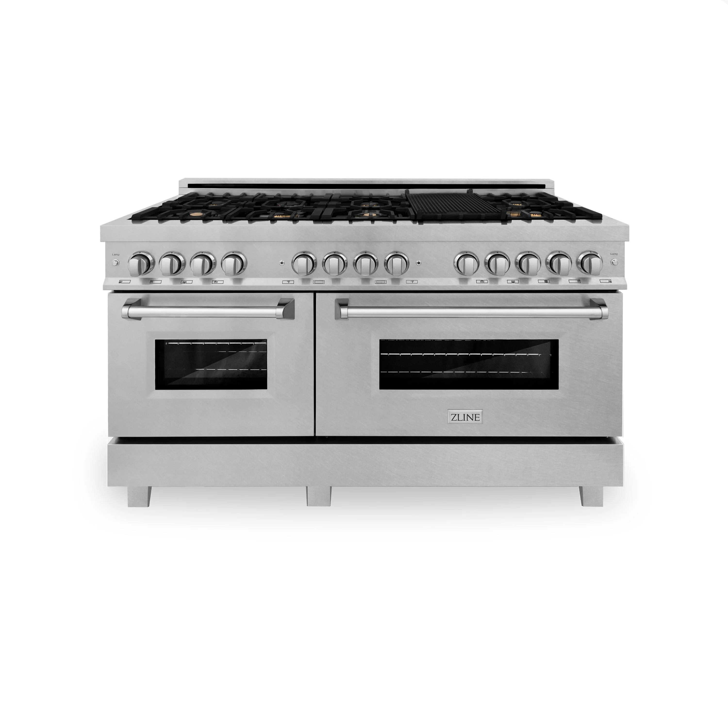 ZLINE 60 in. 7.4 cu. ft. Legacy Dual Fuel Range with Gas Cooktop and 2 Electric Convection Ovens in Satin Stainless Steel with 8 Brass Burners and Griddle (RAS-SN-BR-GR-60) - Image 2