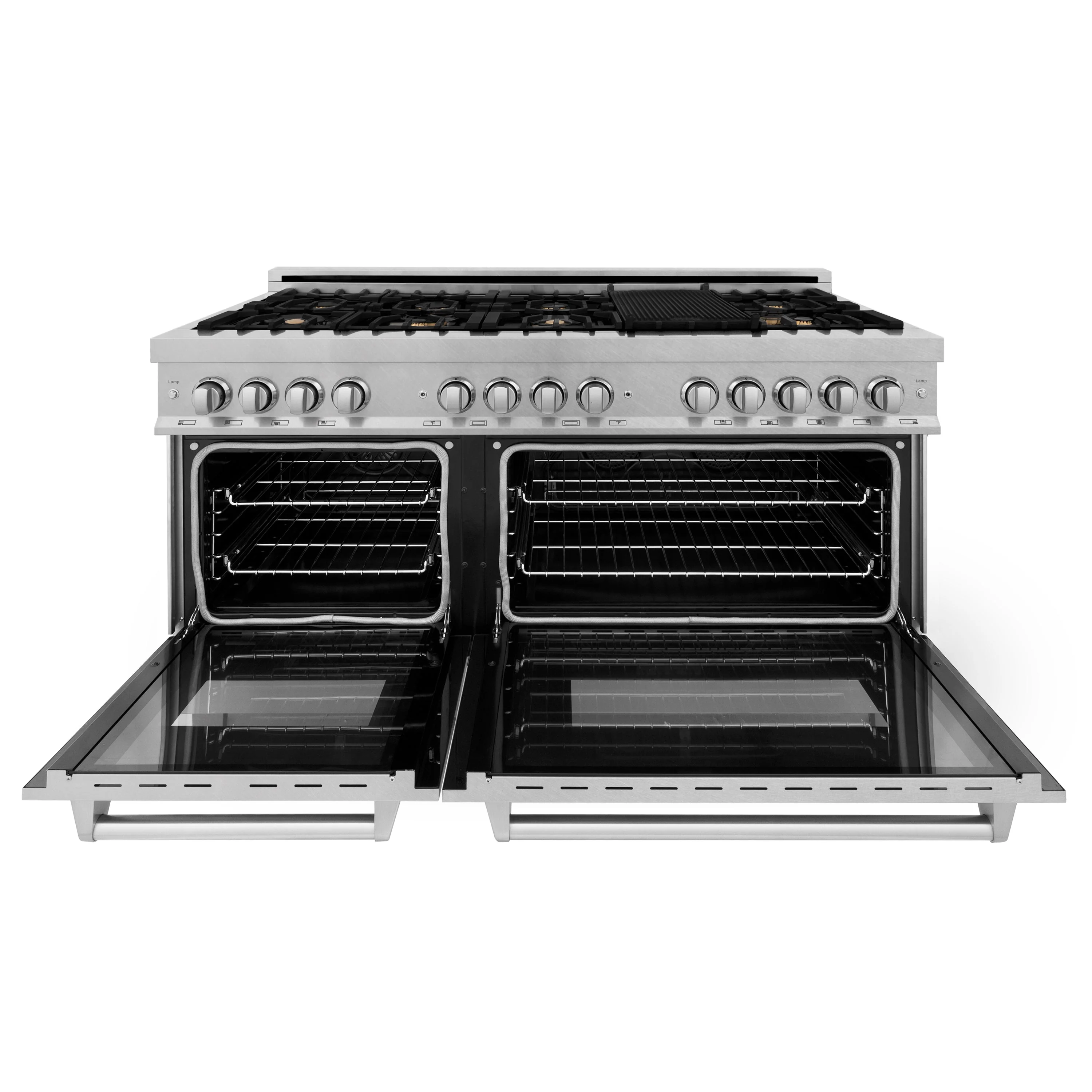 ZLINE 60 in. 7.4 cu. ft. Legacy Dual Fuel Range with Gas Cooktop and 2 Electric Convection Ovens in Satin Stainless Steel with 8 Brass Burners and Griddle (RAS-SN-BR-GR-60) - Image 3