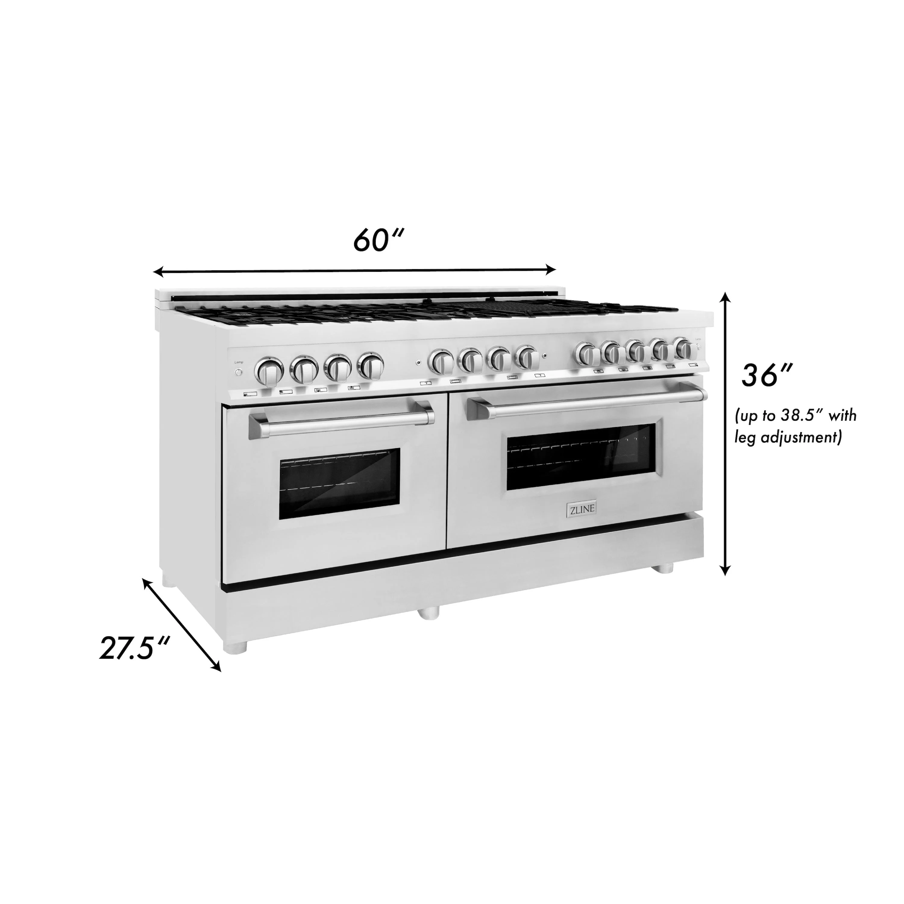 ZLINE 60 in. 7.4 cu. ft. Legacy Dual Fuel Range with 9 Burner Gas Cooktop and 2 Electric Convection Ovens in Stainless Steel with Griddle (RA-GR-60) - Image 10