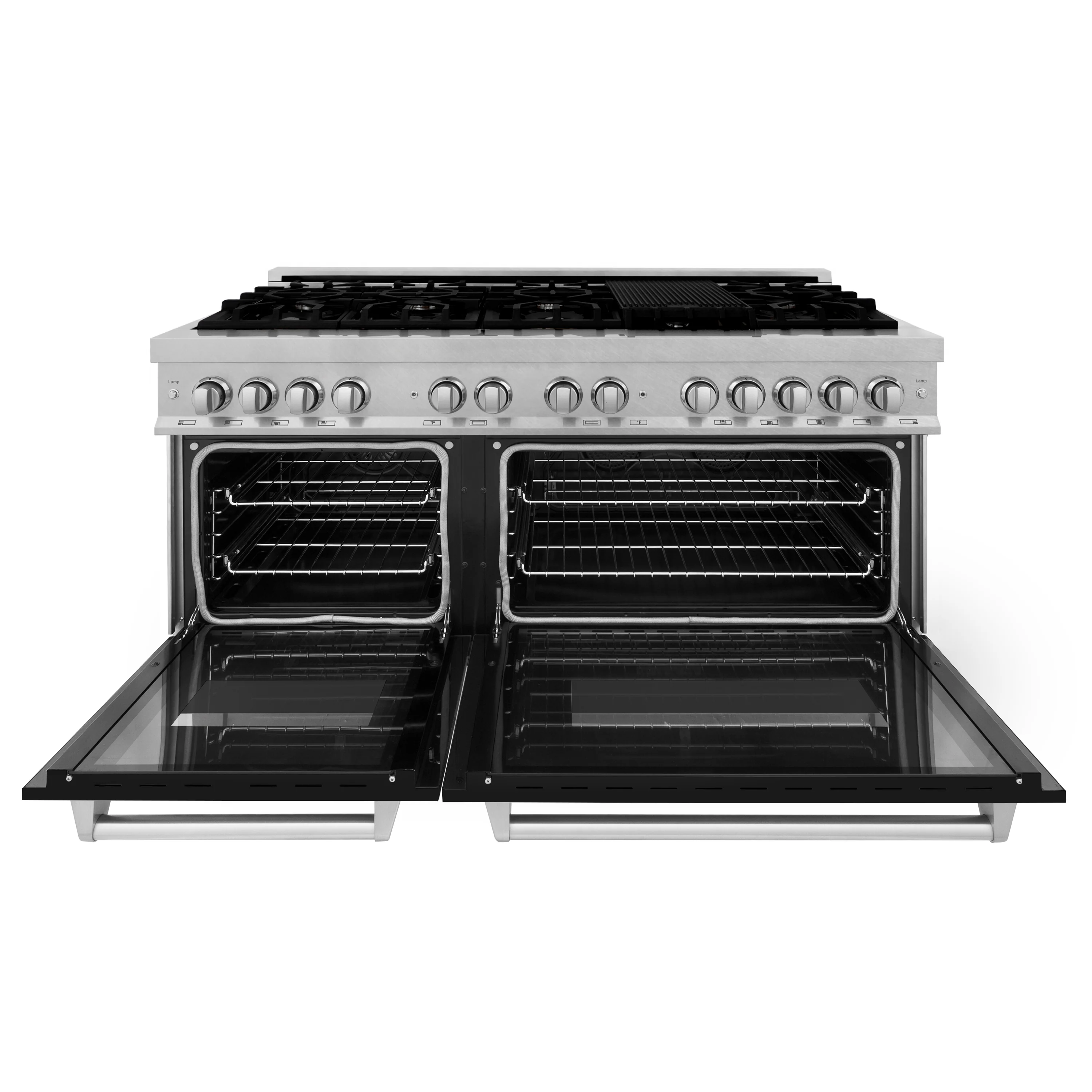 ZLINE 60 in. 7.4 cu. ft. Legacy Dual Fuel Range with 9 Burner Gas Cooktop and 2 Electric Convection Ovens in Satin Stainless Steel and Black Matte Doors (RAS-BLM-60) - Image 7