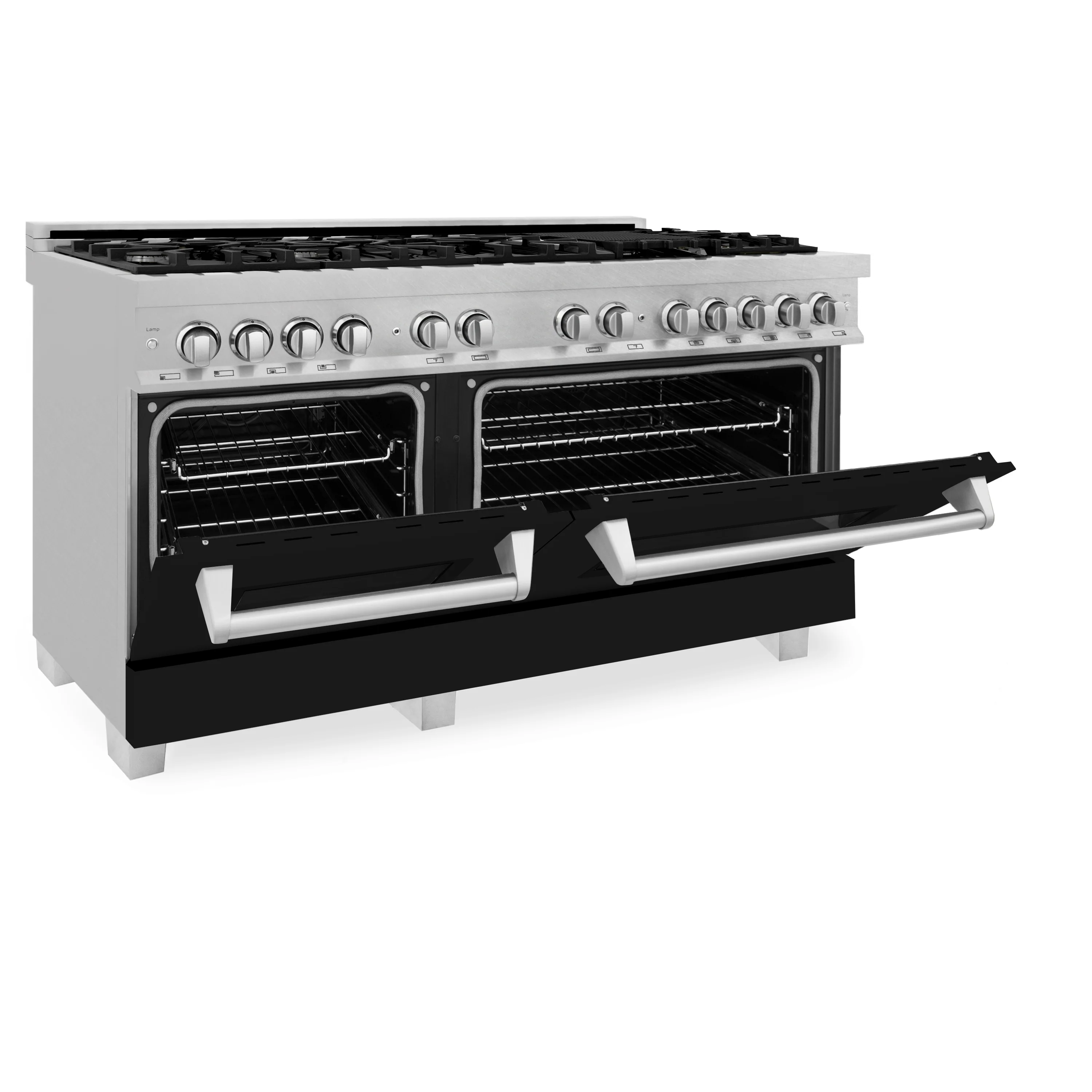 ZLINE 60 in. 7.4 cu. ft. Legacy Dual Fuel Range with 9 Burner Gas Cooktop and 2 Electric Convection Ovens in Satin Stainless Steel and Black Matte Doors (RAS-BLM-60) - Image 9