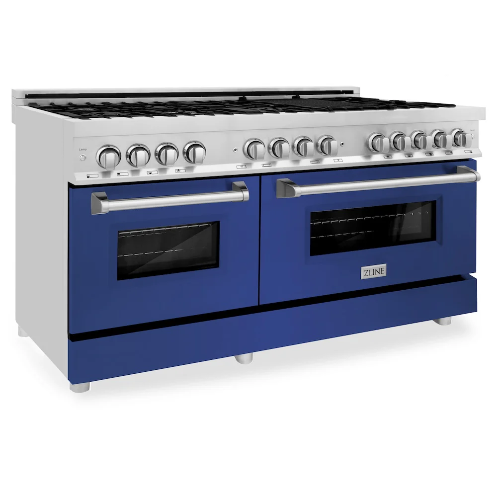 ZLINE 60 in. 7.4 cu. ft. Legacy Dual Fuel Range with 9 Burner Gas Cooktop and 2 Electric Convection Ovens in Stainless Steel and Blue Matte Doors (RA-BM-60) - Image 5