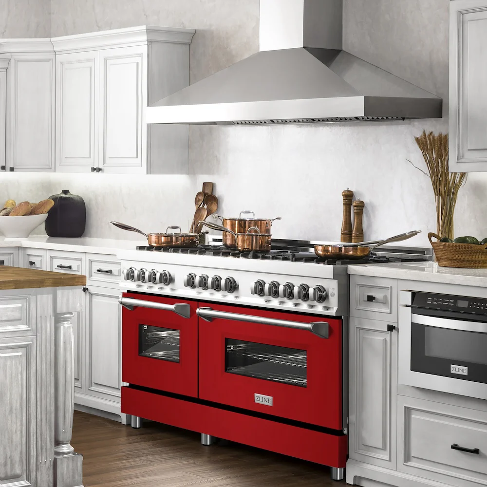 ZLINE 60 in. 7.4 cu. ft. Legacy Dual Fuel Range with 9 Burner Gas Cooktop and 2 Electric Convection Ovens in Stainless Steel and Red Gloss Doors (RA-RG-60) - Image 11