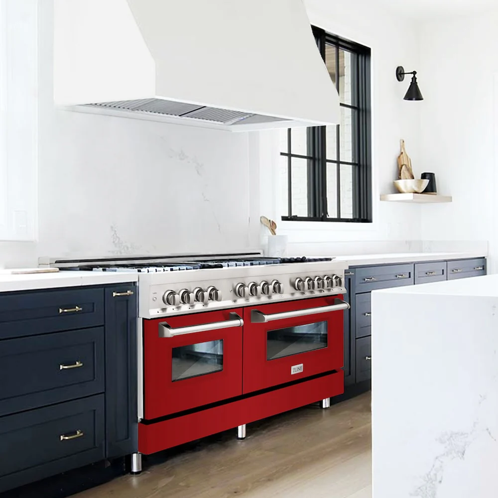 ZLINE 60 in. 7.4 cu. ft. Legacy Dual Fuel Range with 9 Burner Gas Cooktop and 2 Electric Convection Ovens in Stainless Steel and Red Gloss Doors (RA-RG-60) - Image 12