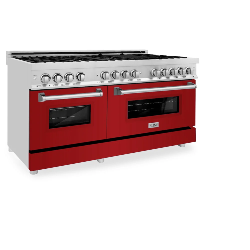 ZLINE 60 in. 7.4 cu. ft. Legacy Dual Fuel Range with 9 Burner Gas Cooktop and 2 Electric Convection Ovens in Stainless Steel and Red Gloss Doors (RA-RG-60) - Image 5