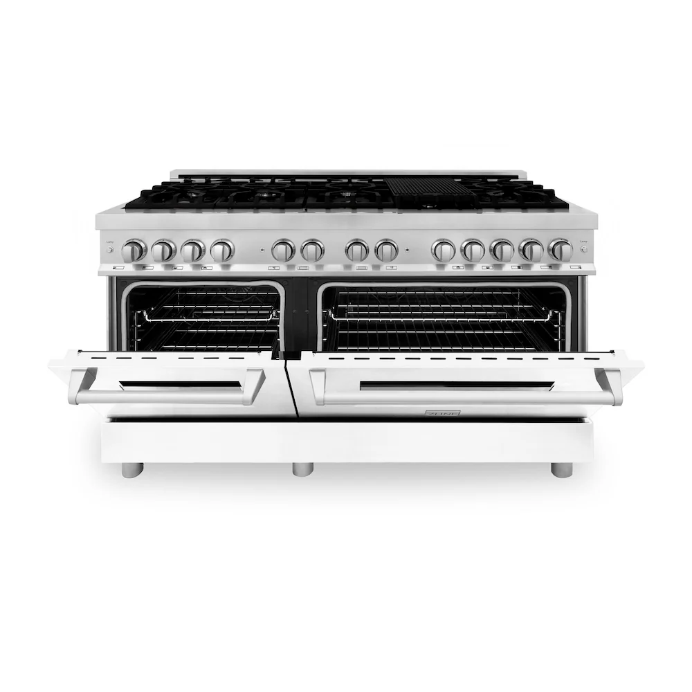 ZLINE 60 in. 7.4 cu. ft. Legacy Dual Fuel Range with 9 Burner Gas Cooktop and 2 Electric Convection Ovens in Stainless Steel and White Matte Doors (RA-WM-60) - Image 3