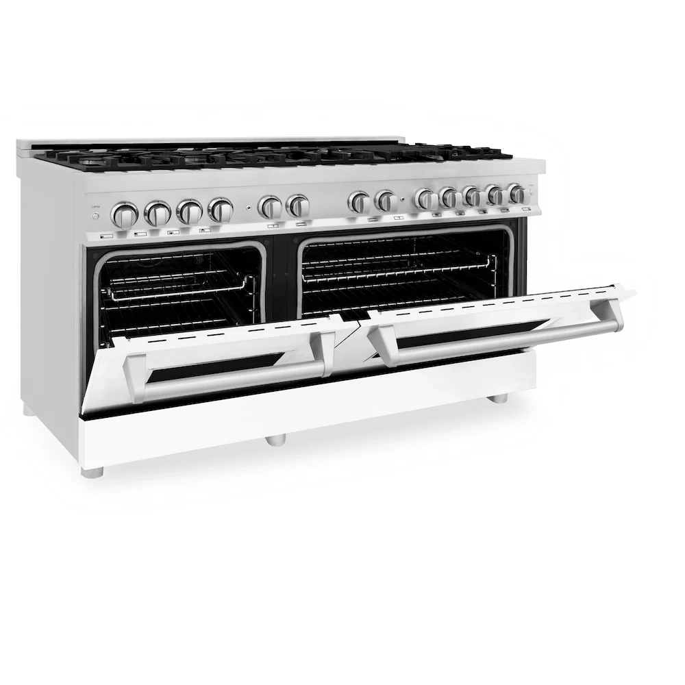ZLINE 60 in. 7.4 cu. ft. Legacy Dual Fuel Range with 9 Burner Gas Cooktop and 2 Electric Convection Ovens in Stainless Steel and White Matte Doors (RA-WM-60) - Image 7