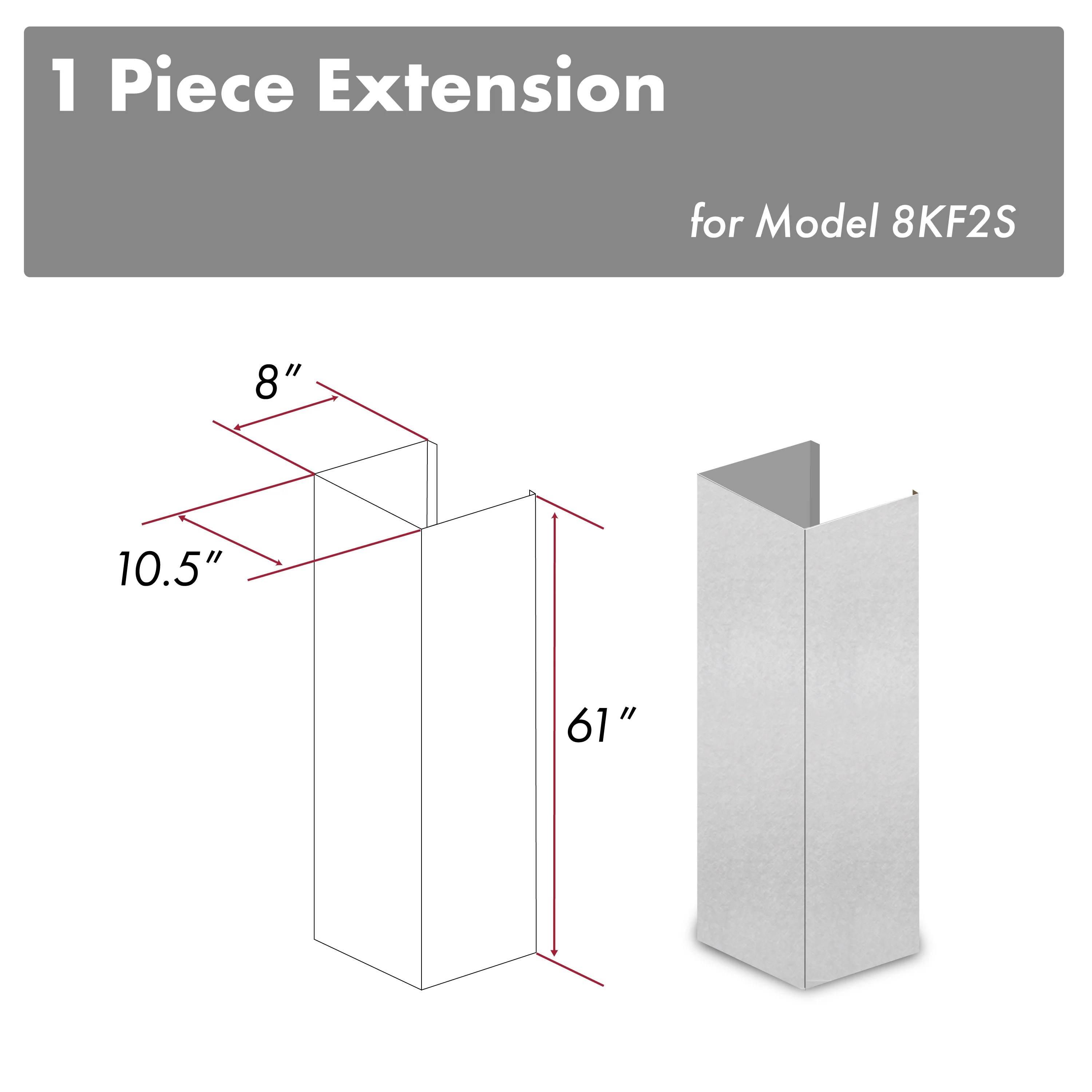 ZLINE 61 in. Satin Stainless Steel Chimney Extension for Ceilings up to 12.5 ft. (8KF2S-E) - Image 2